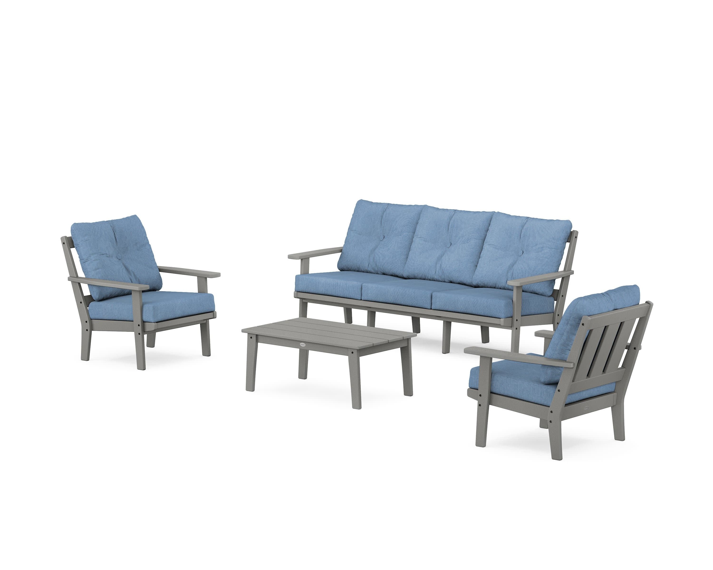 Oxford 4-Piece Deep Seating Set with Sofa in Slate Grey / Sky Blue