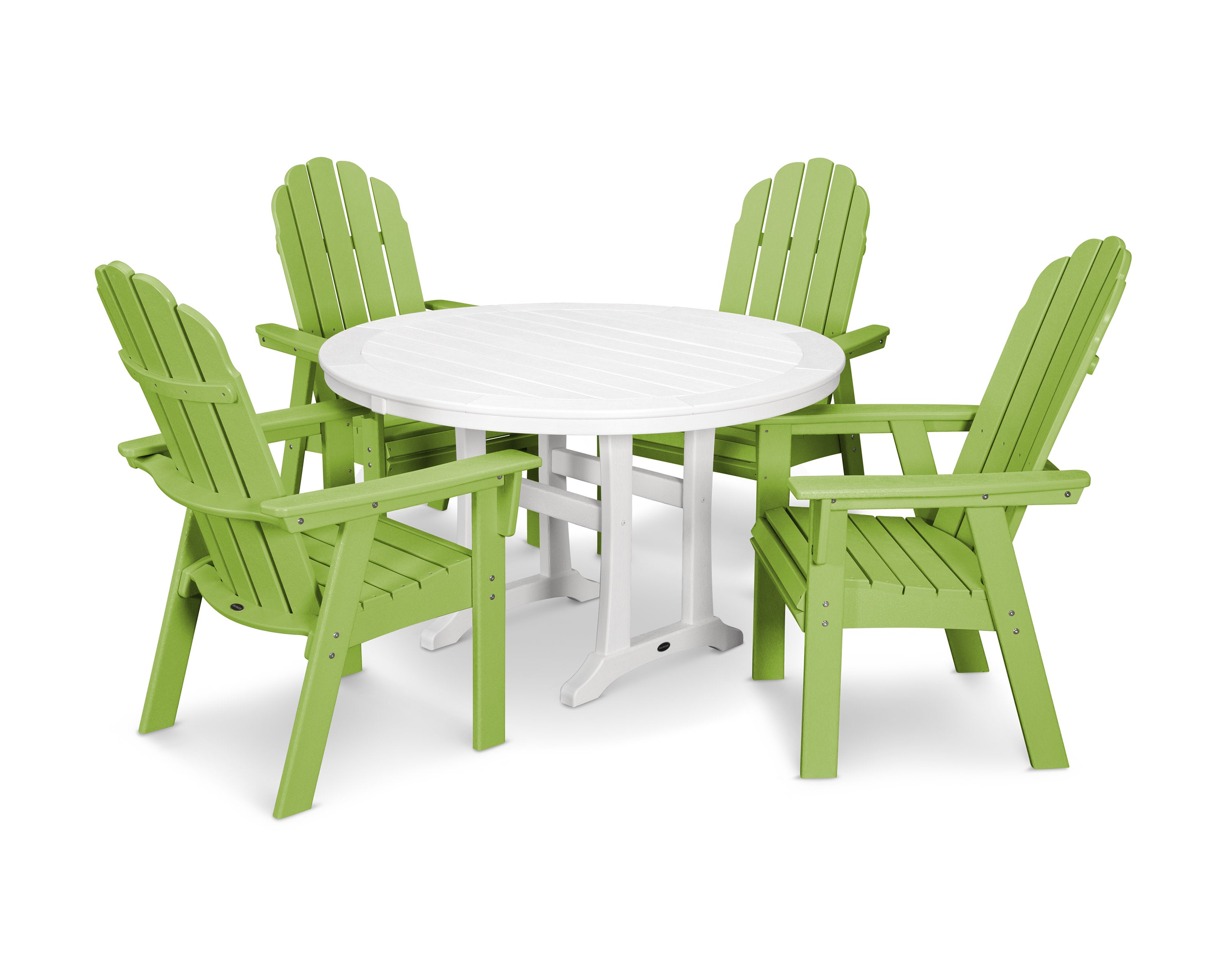 Vineyard Curveback Adirondack 5-Piece Nautical Trestle Dining Set in Lime / White