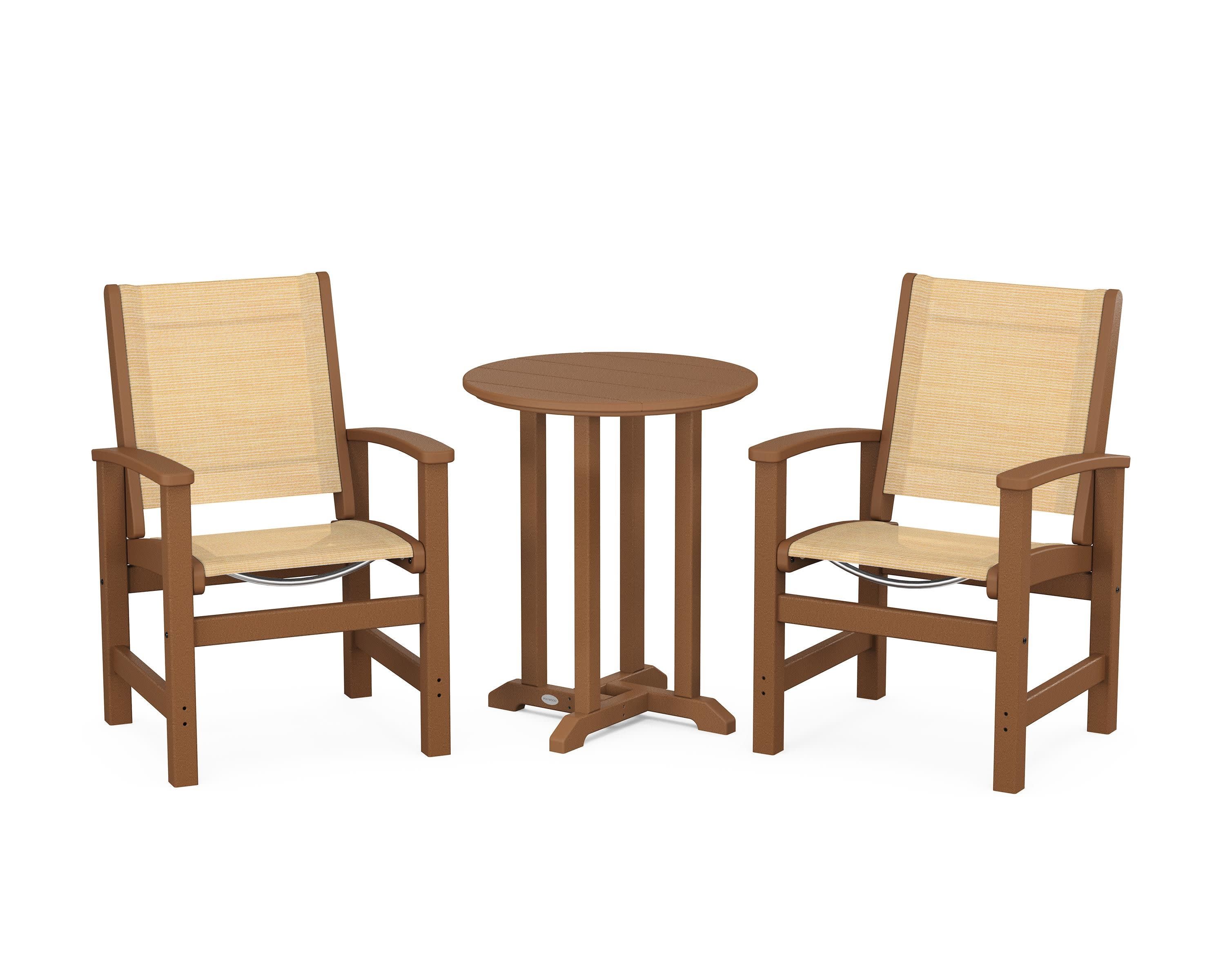 Coastal 3-Piece Round Bistro Dining Set in Teak / Dupioni Apricot Sling
