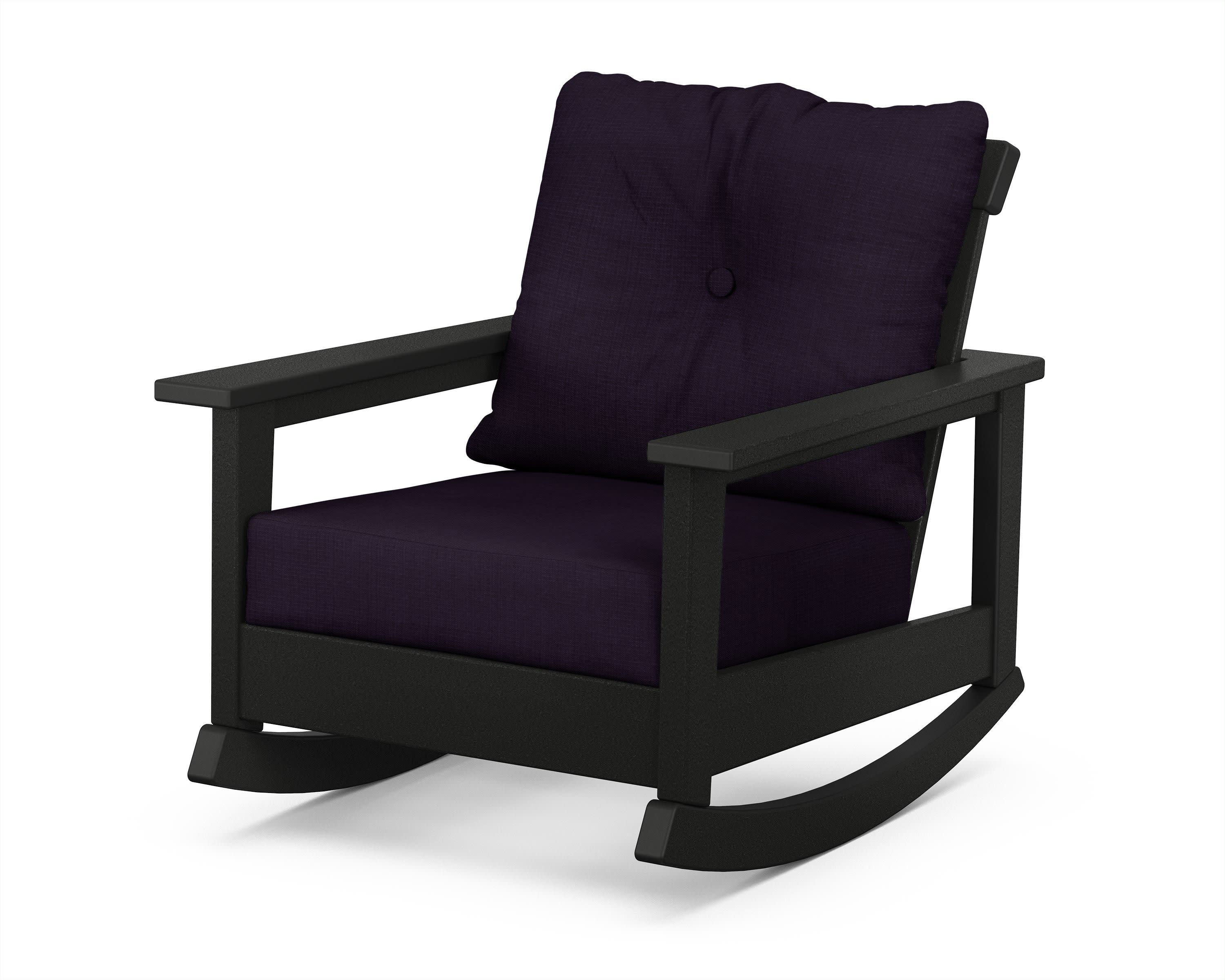 Prescott Deep Seating Rocking Chair in Black / Navy Linen