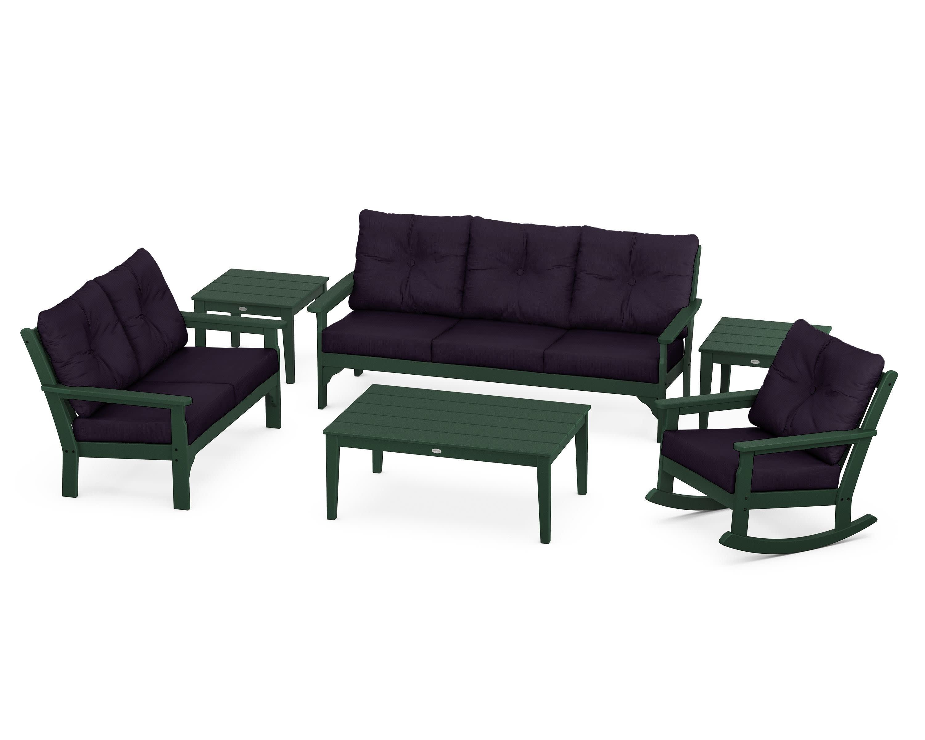 Vineyard 6-Piece Deep Seating Set in Green / Navy Linen