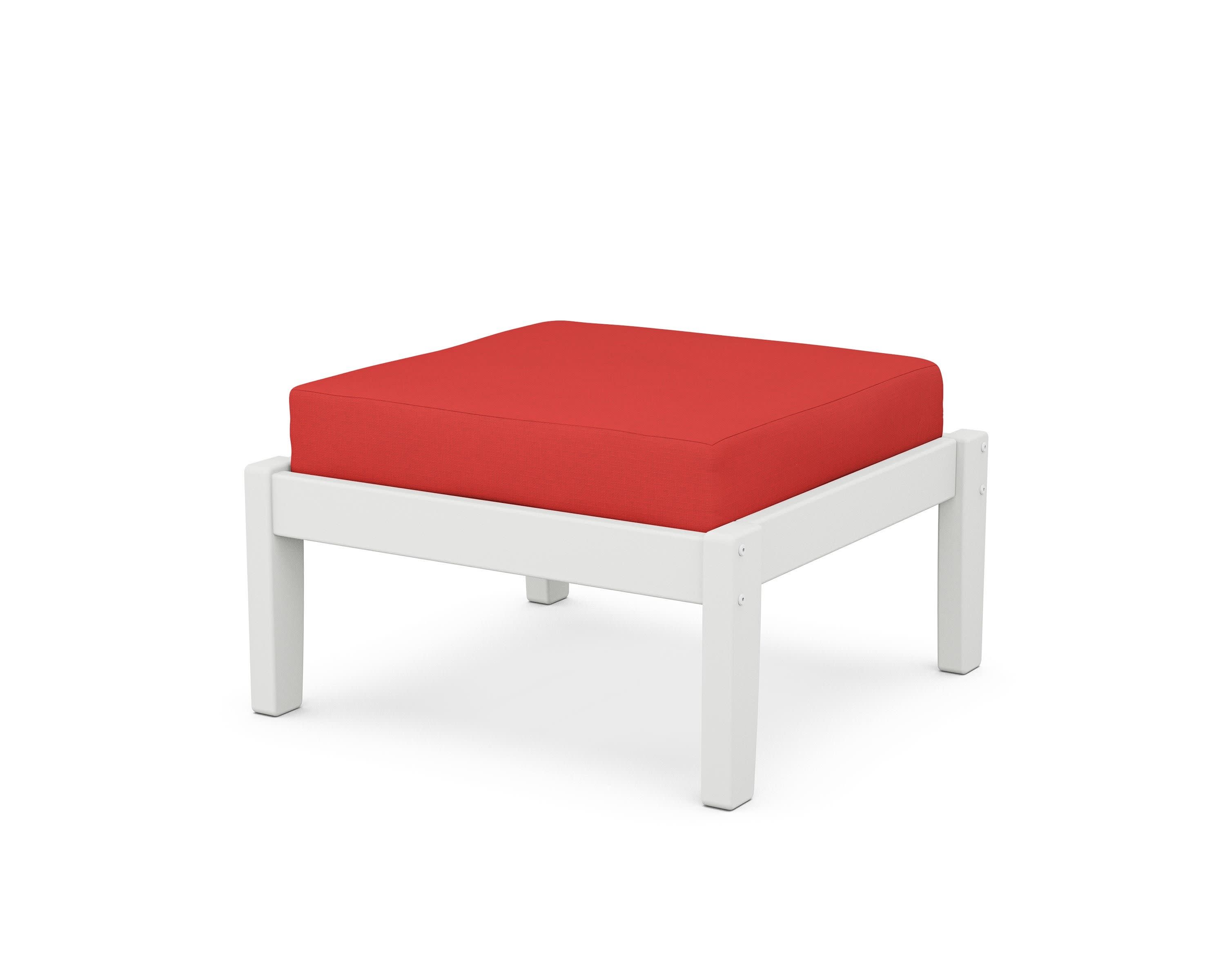 Deep Seating Ottoman in White / Crimson Linen