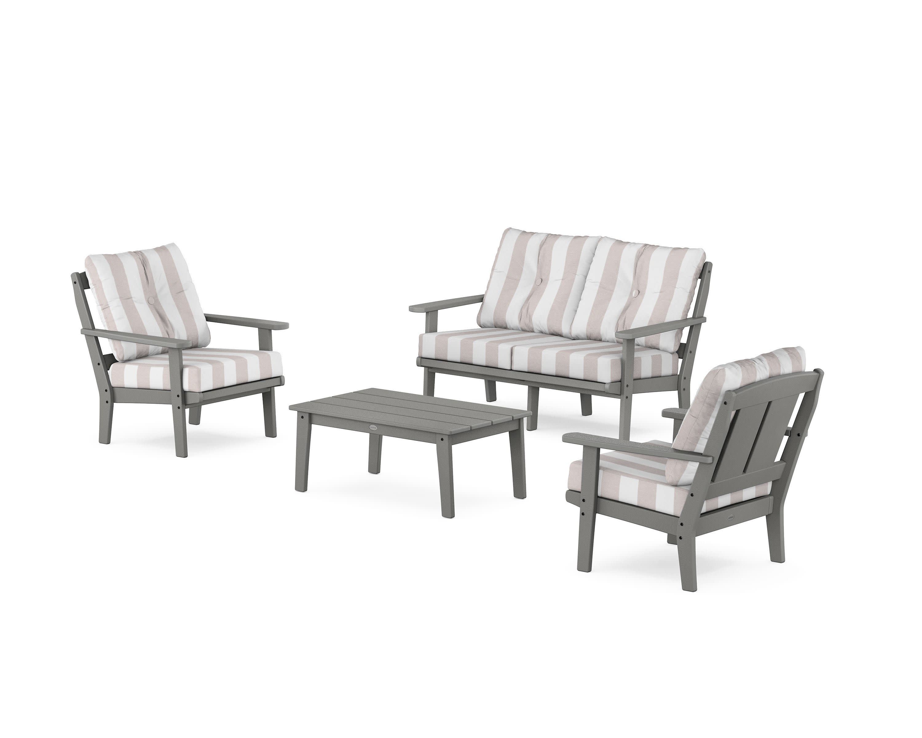 Mission 4-Piece Deep Seating Set with Loveseat in Slate Grey / Cabana Stripe Dune Burlap