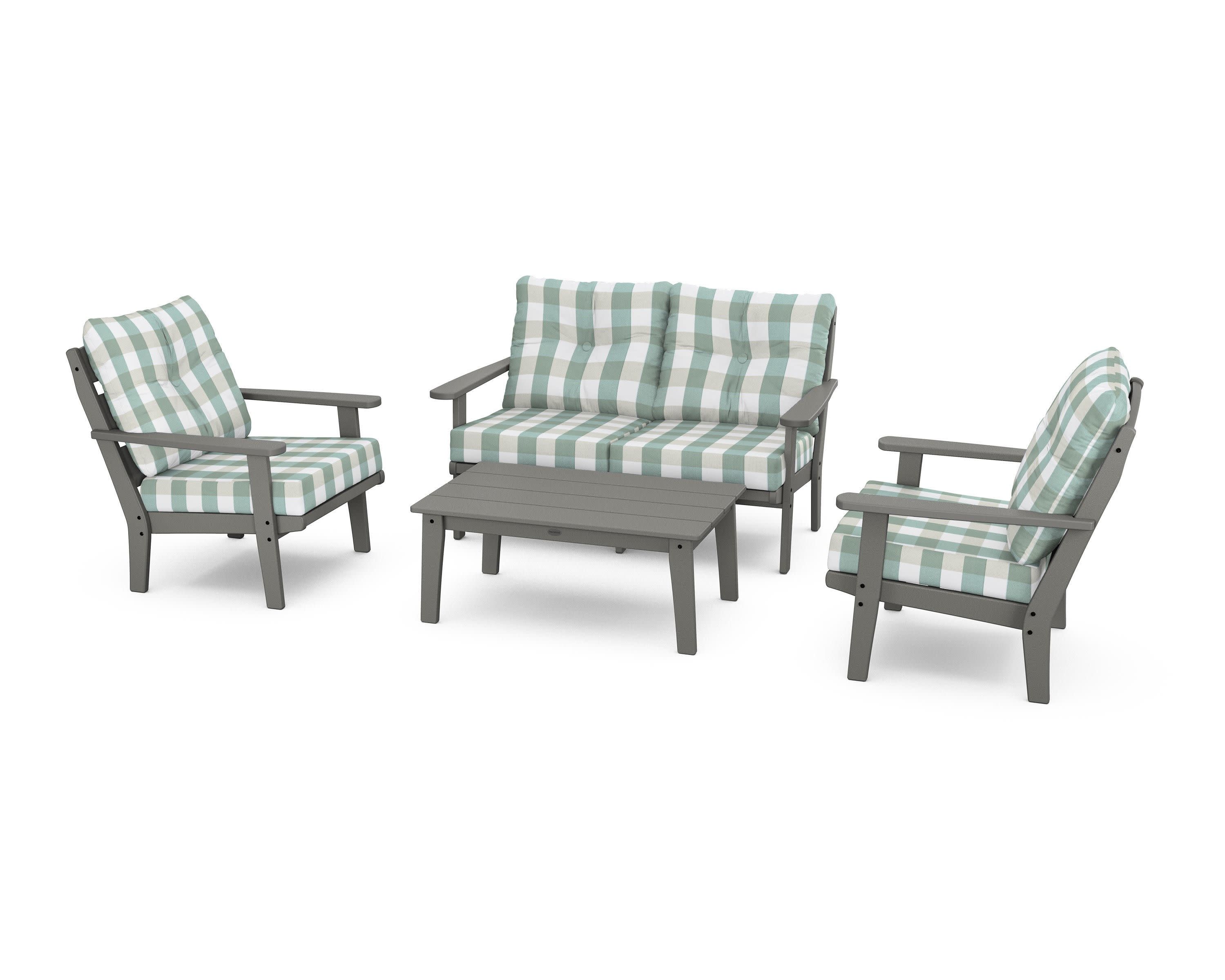 Lakeside 4-Piece Deep Seating Set in Slate Grey / Buffalo Plaid Glacier Spa