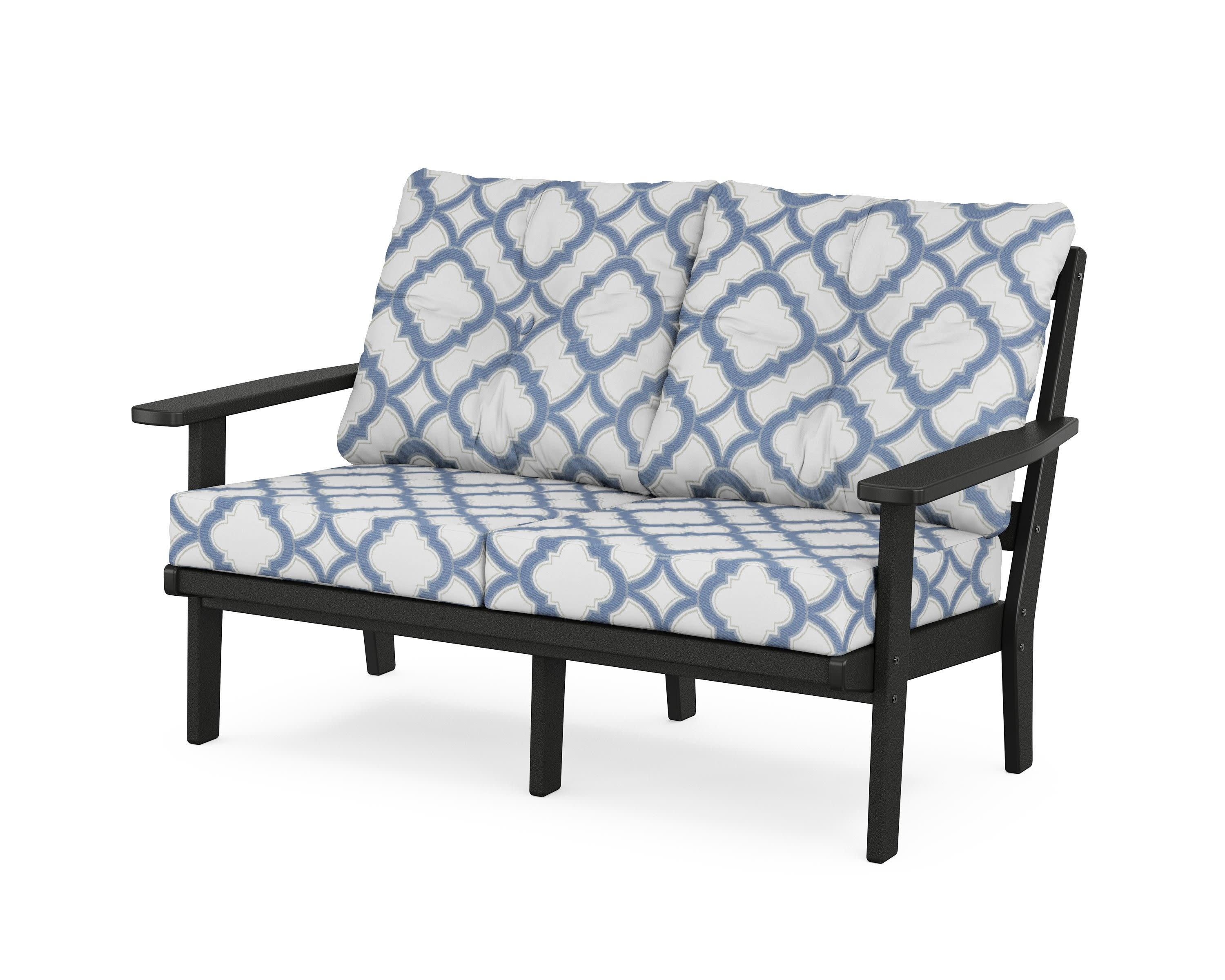 Oxford Deep SeatingLoveseat in Black / Trellis Sky Blue