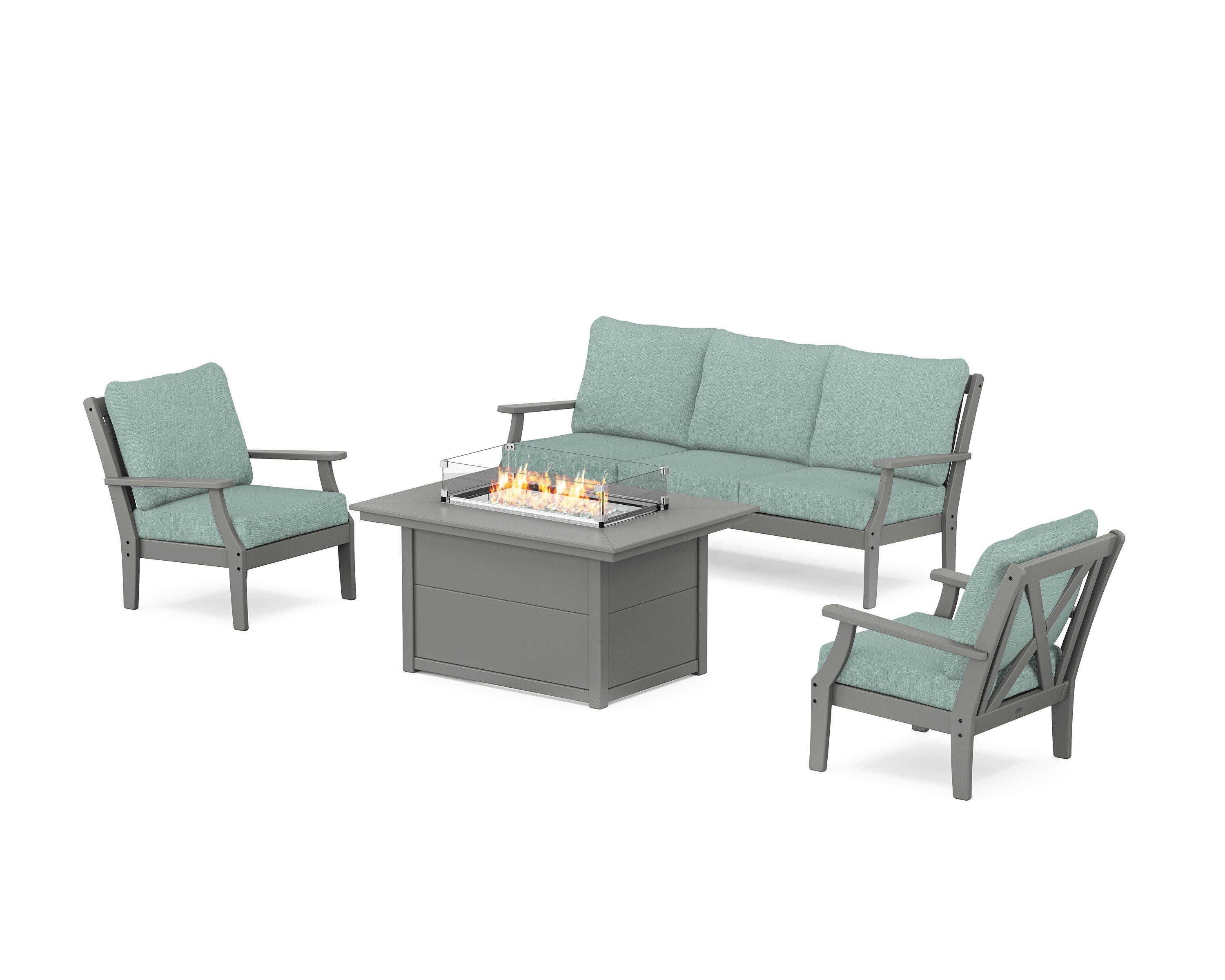Braxton Deep Seating Fire Pit Table Set in Slate Grey / Glacier Spa