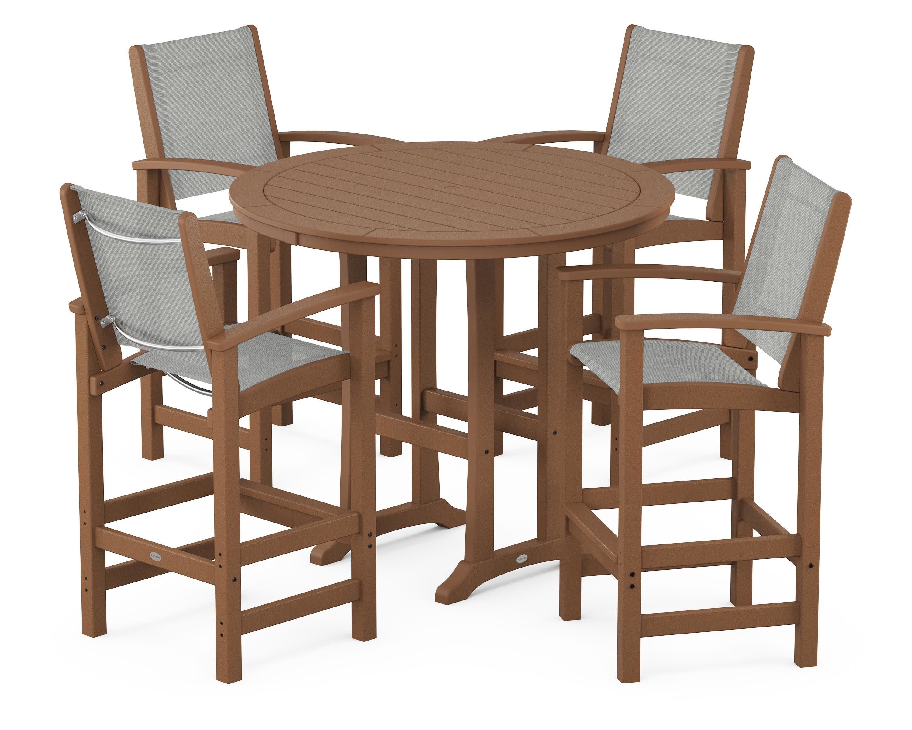 Coastal 5-Piece Nautical Trestle Bar Set in Teak / Metallic Sling