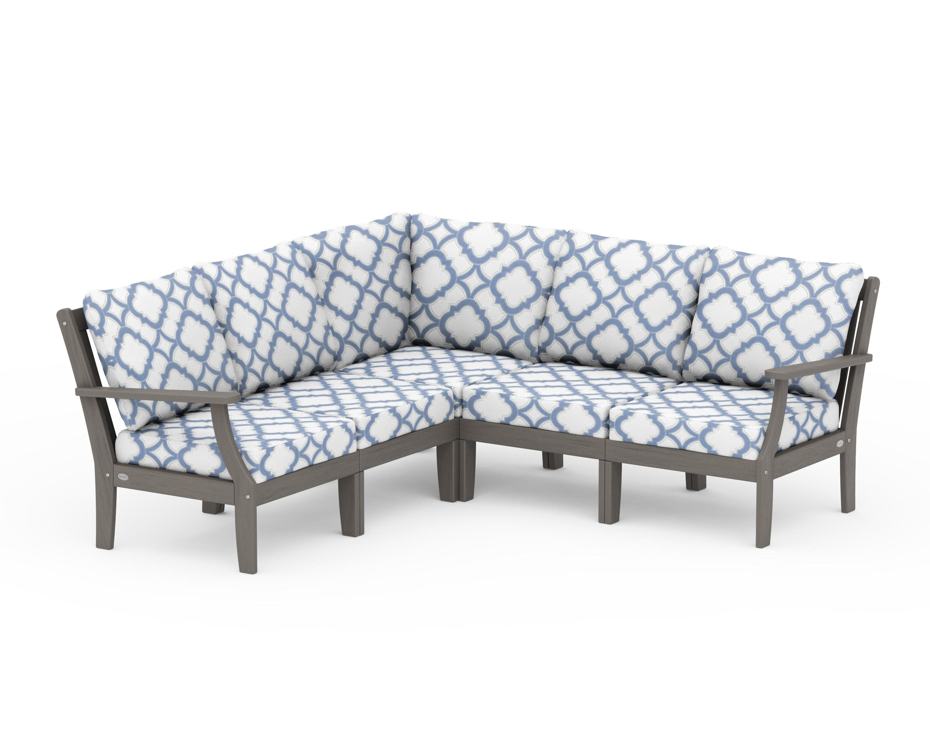 Braxton Modular 5-Piece Deep Seating Set in Driftwood / Trellis Sky Blue