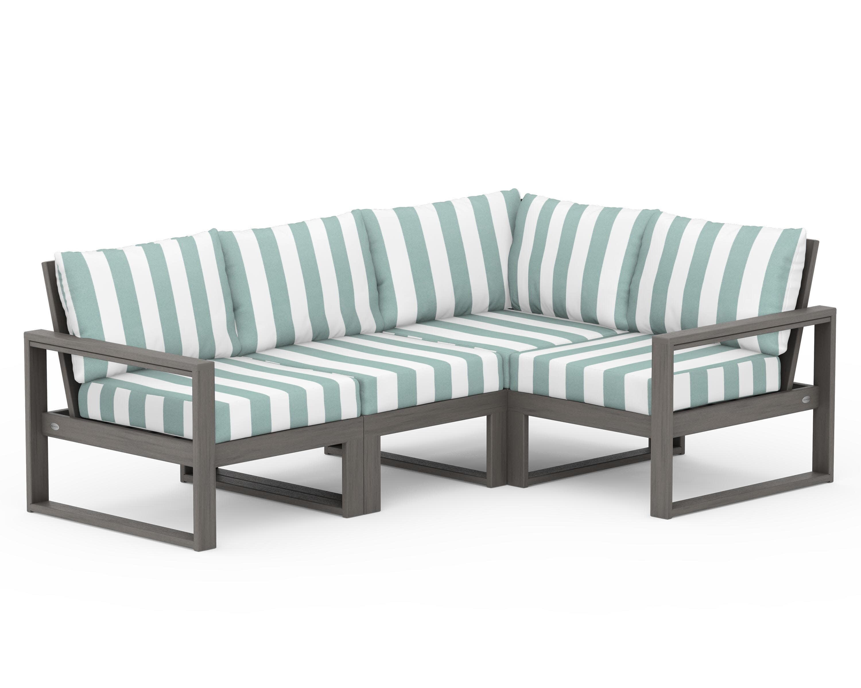 EDGE 4-Piece Modular Deep Seating Set in Driftwood / Cabana Stripe Glacier Spa