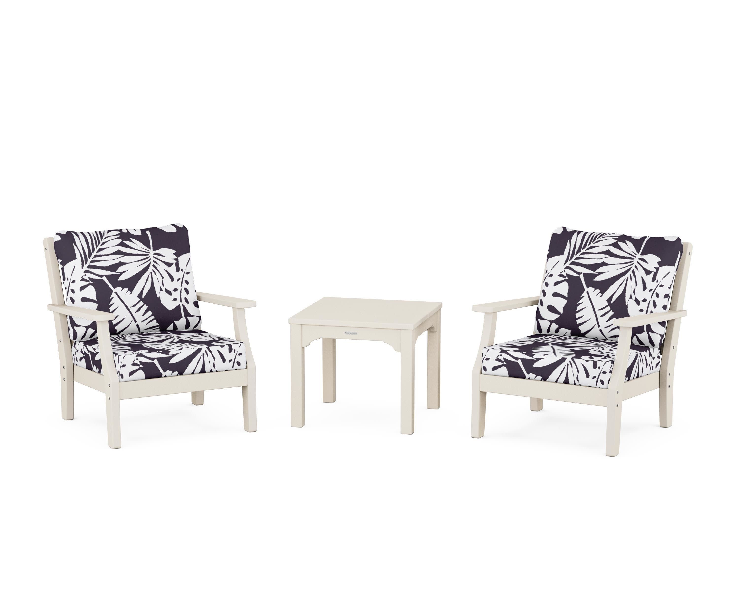 Chinoiserie 3-Piece Deep Seating Set in Sand / Leaf Navy