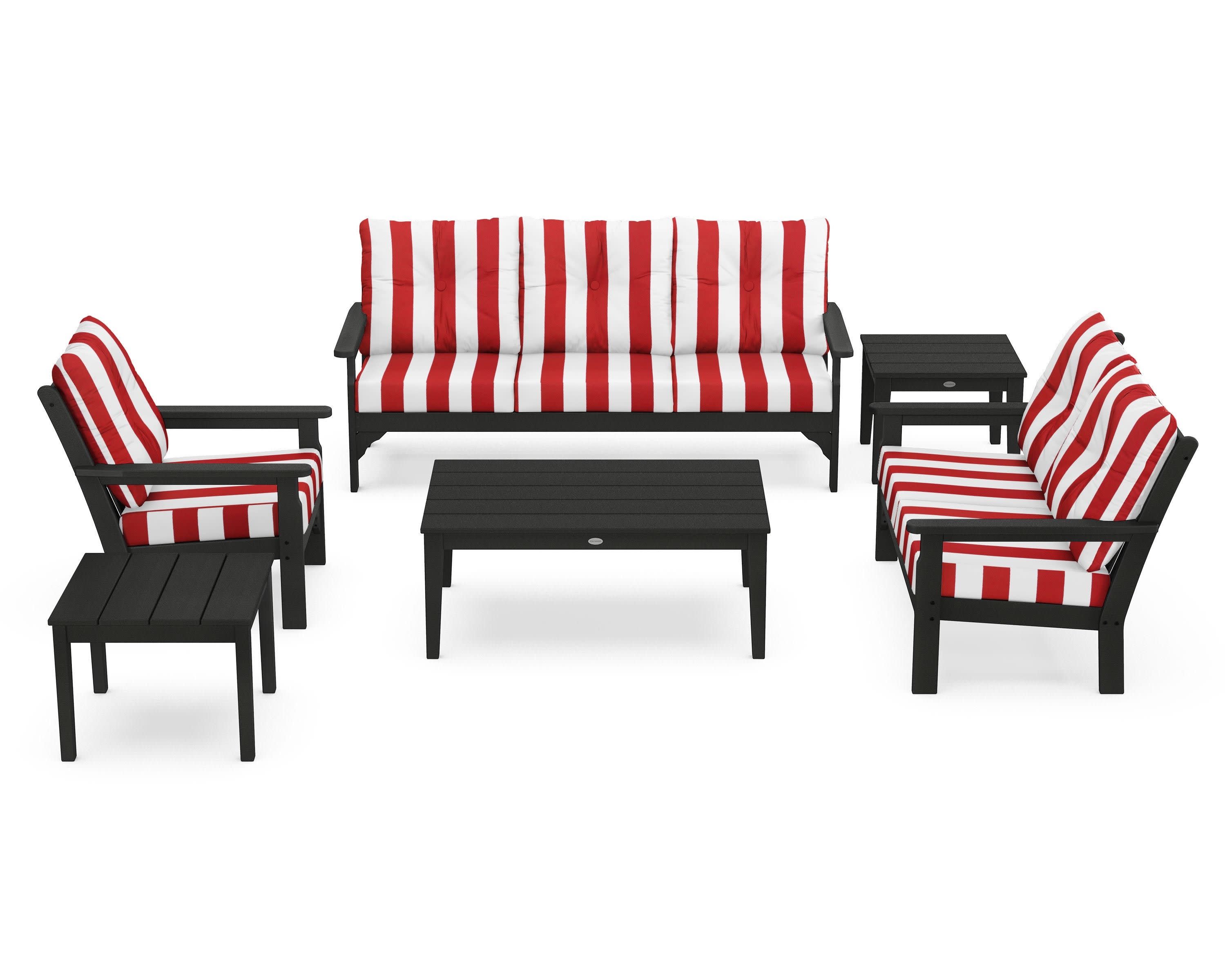 Vineyard 6-Piece Deep Seating Set in Green / Cabana Stripe Crimson