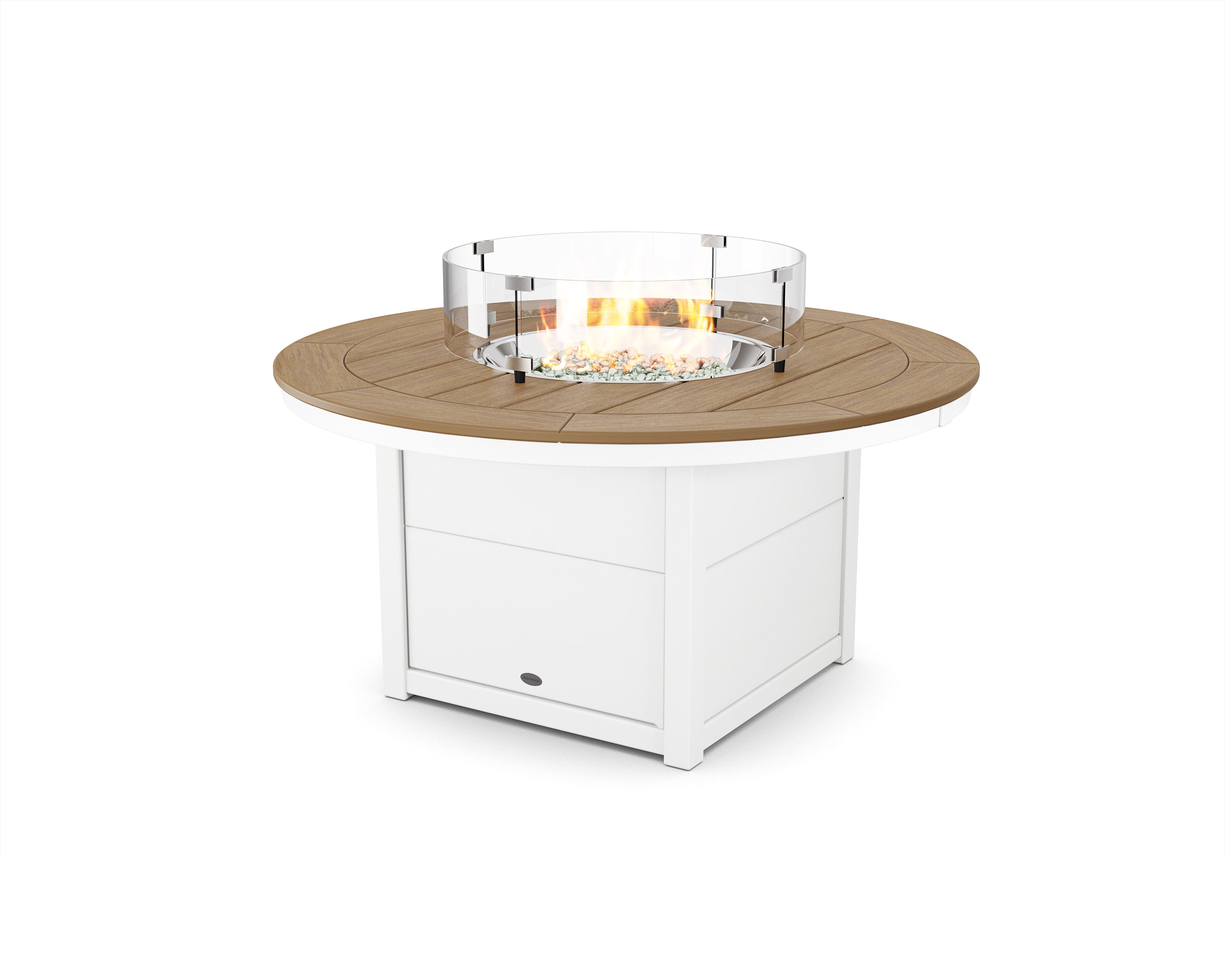 Round 48" Fire Pit Table in White / Natural