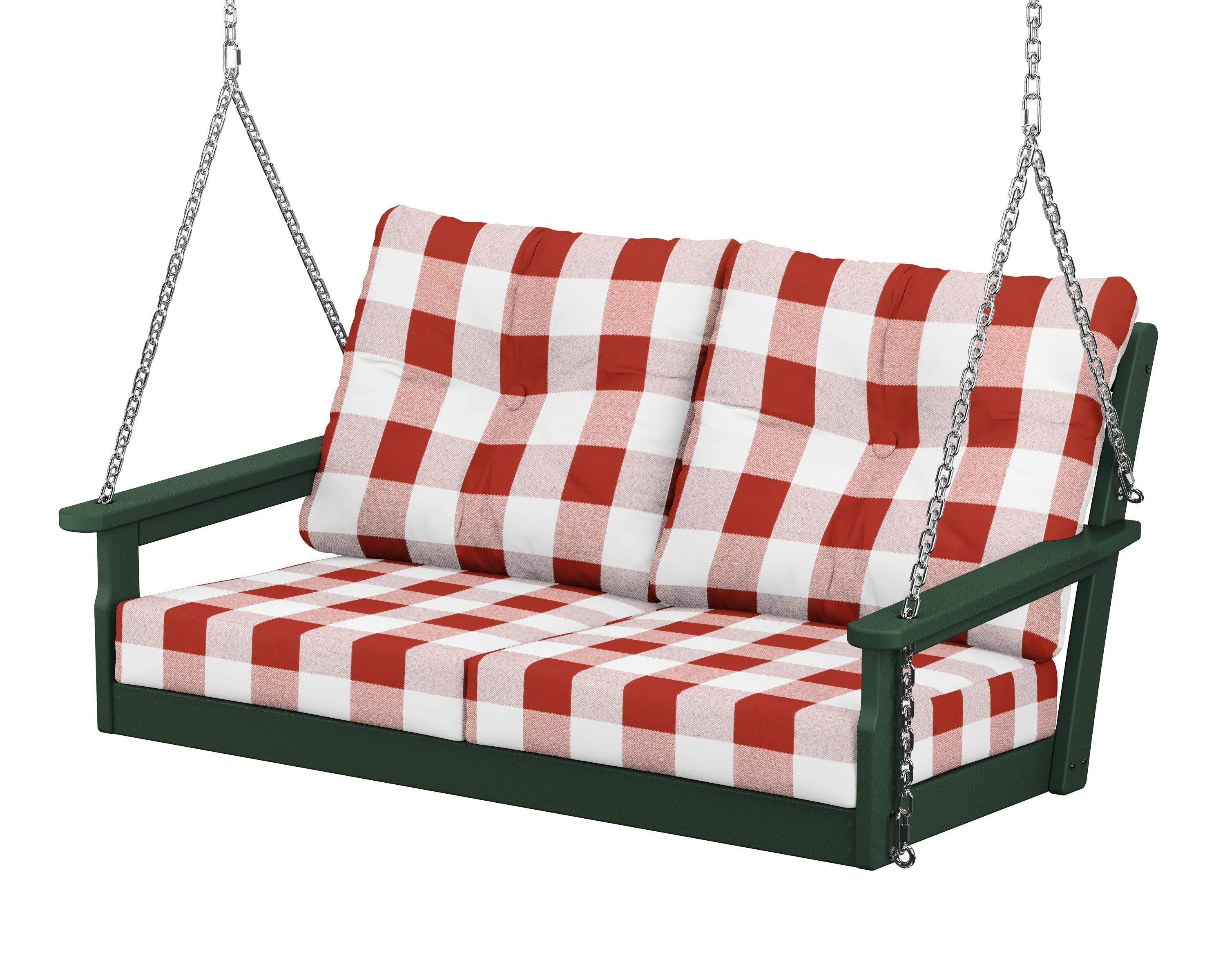 Vineyard Deep Seating Swing in Green / Buffalo Plaid Crimson