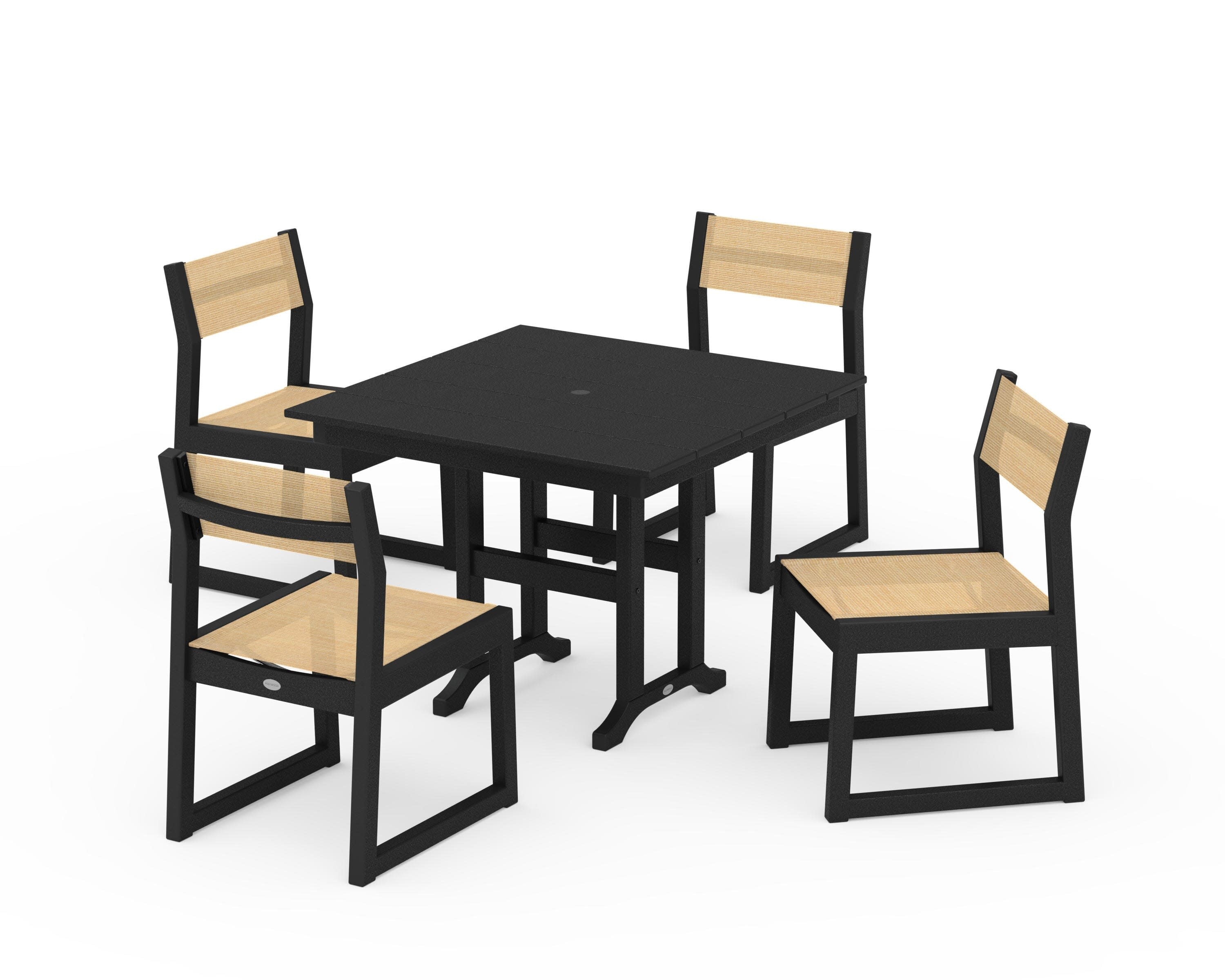 EDGE Sling Side Chair 5-Piece Farmhouse Dining Set in Black / Dupioni Apricot Sling