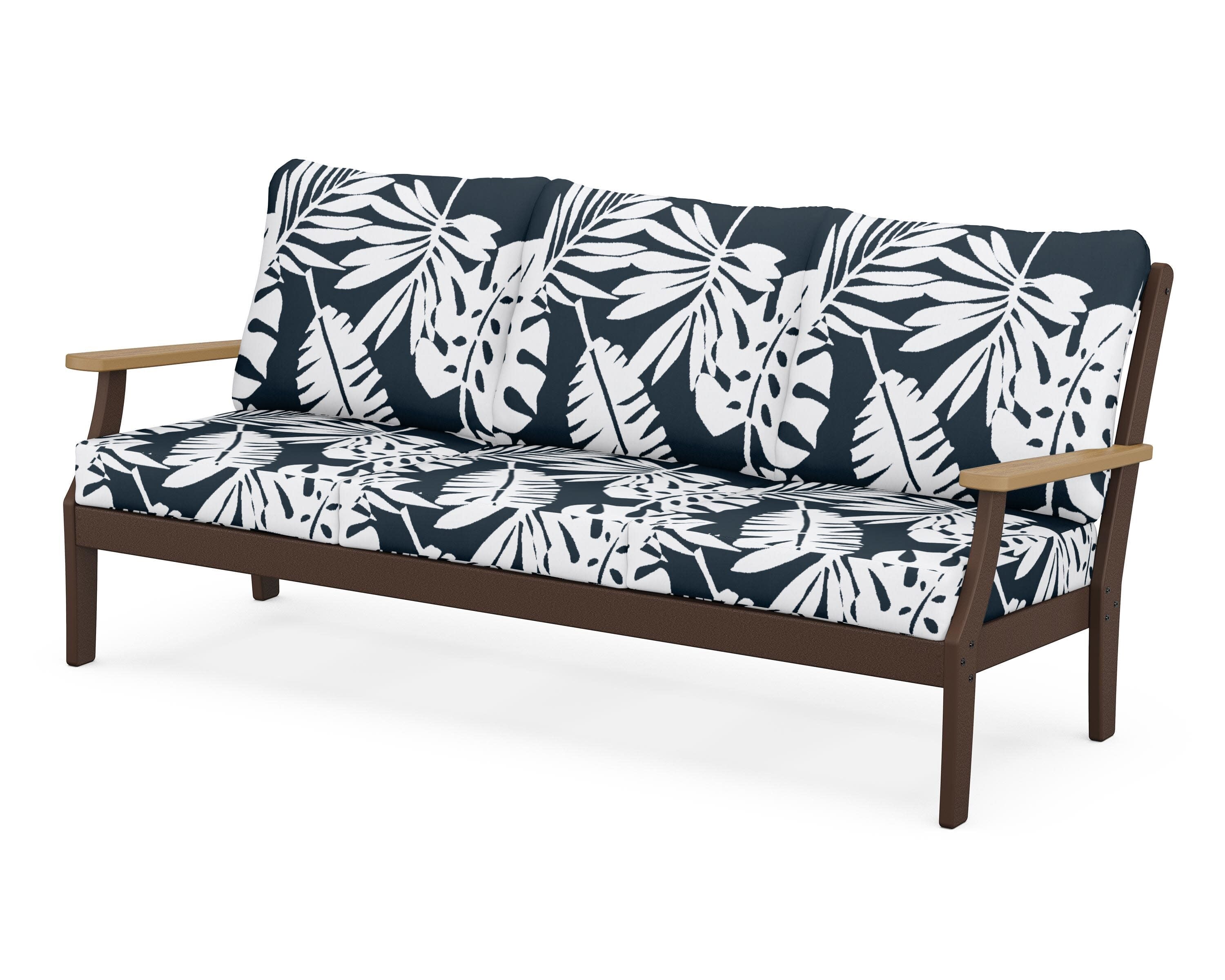 Braxton Deep Seating Sofa in Mahogany / Natural / Leaf Marine Indigo