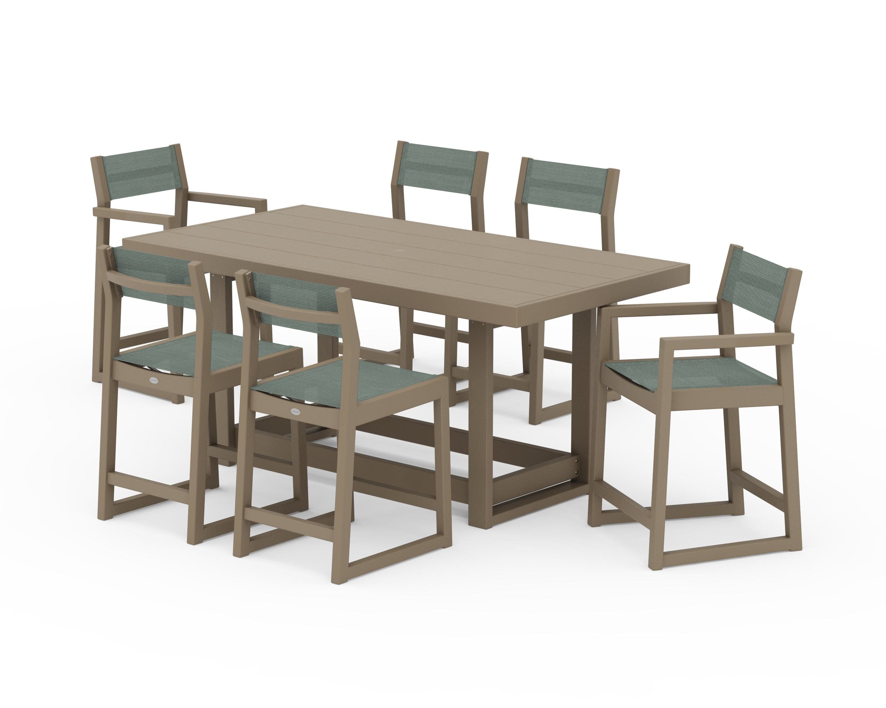 EDGE Sling 7-Piece Counter Table Set in Vintage Sahara / Dupioni Sea Mist Sling