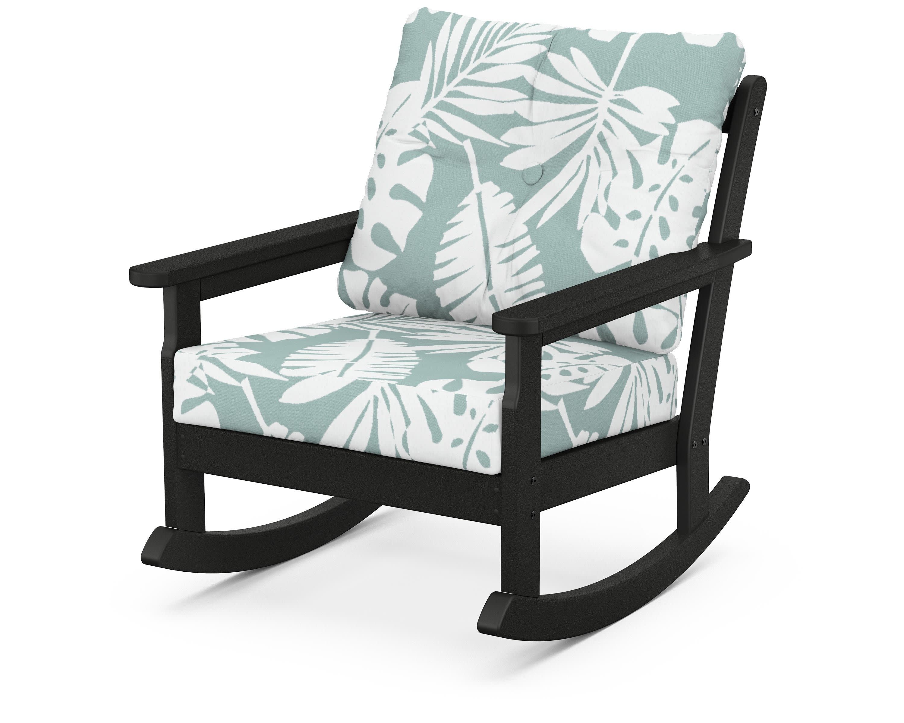 Vineyard Deep Seating Rocking Chair in Black / Leaf Glacier Spa