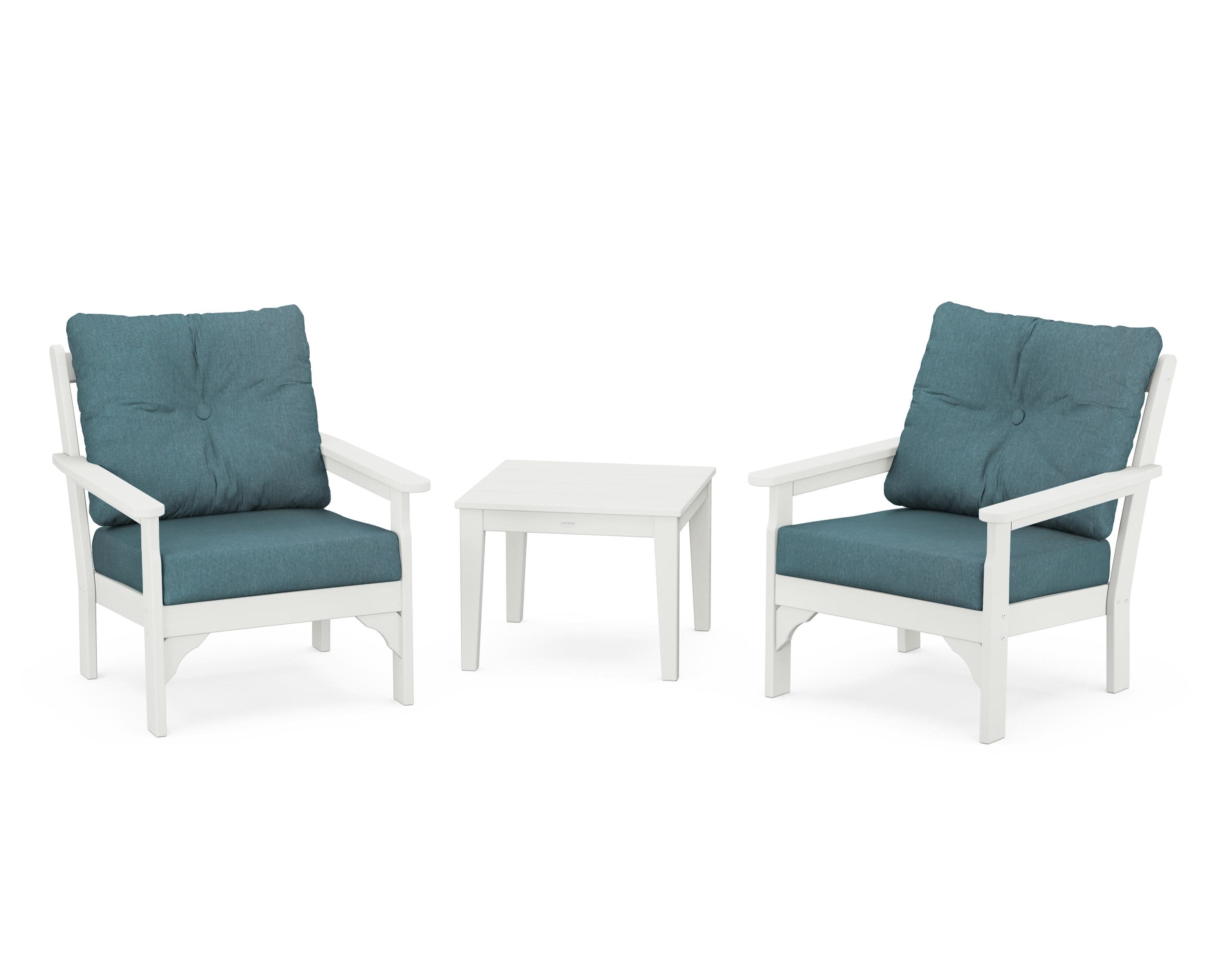 Vineyard 3-Piece Deep Seating Set in Vintage White / Ocean Teal