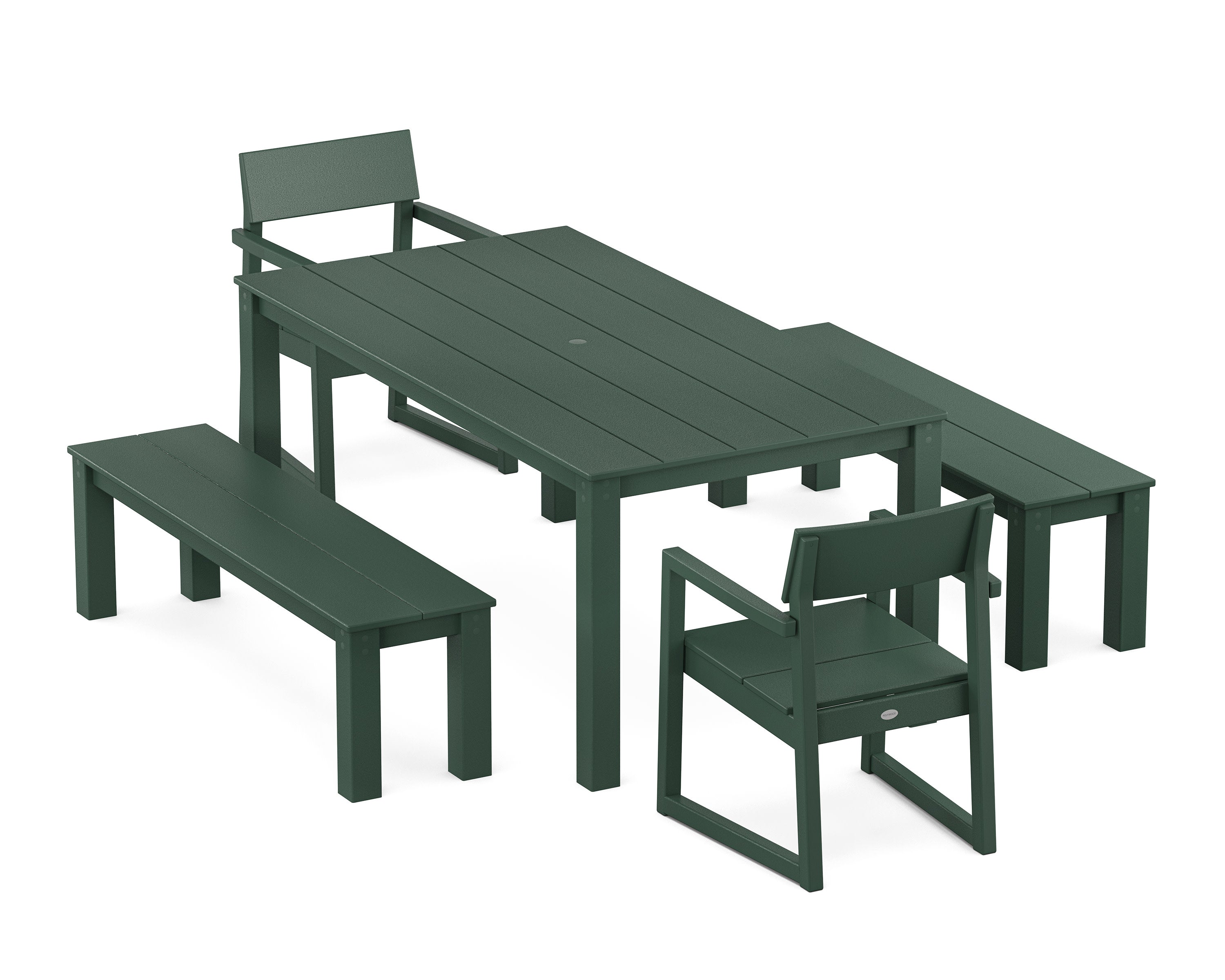 EDGE 5-Piece Parsons Dining Set with Benches in Green