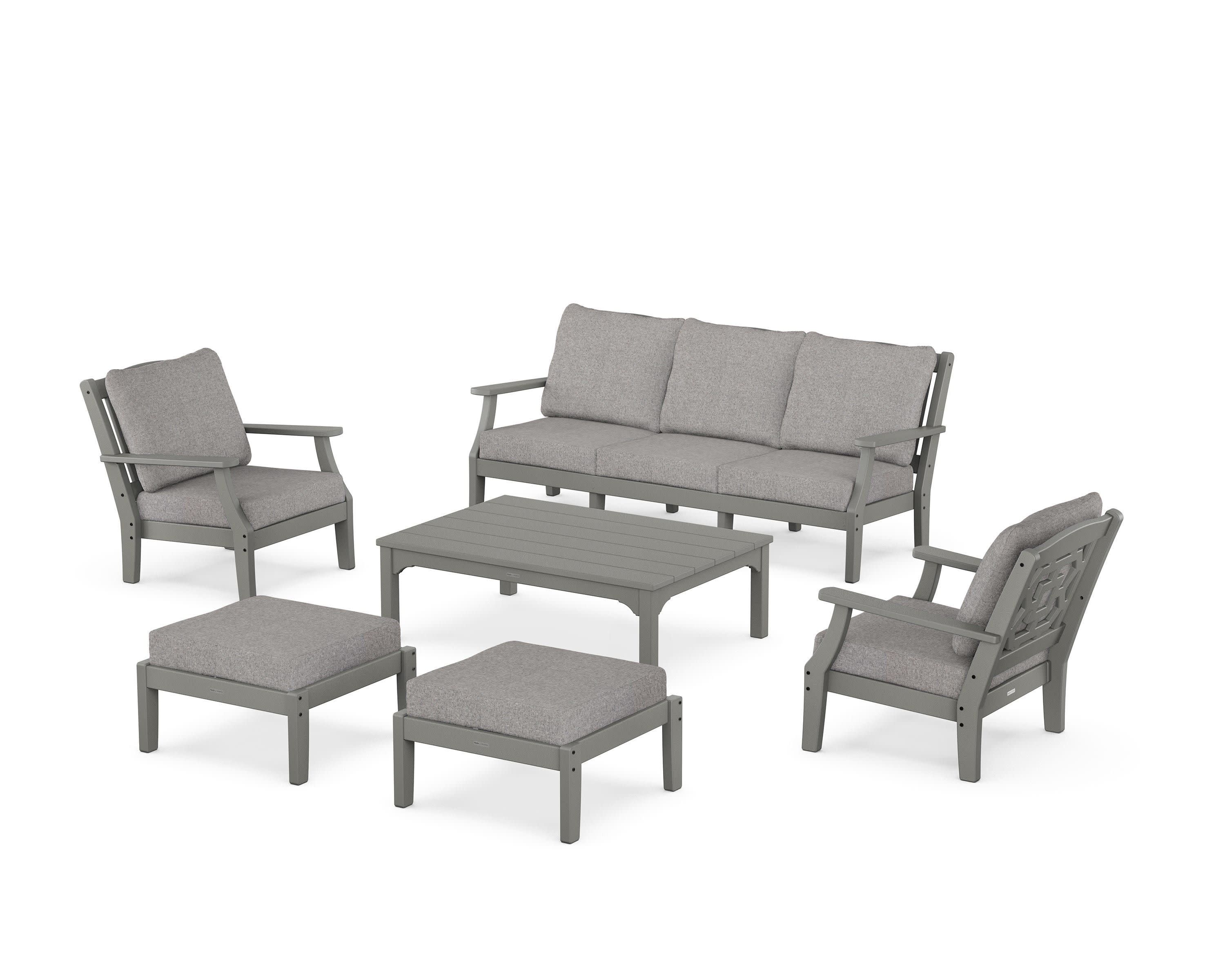 Chinoiserie 6-Piece Lounge Sofa Set in Slate Grey / Grey Mist
