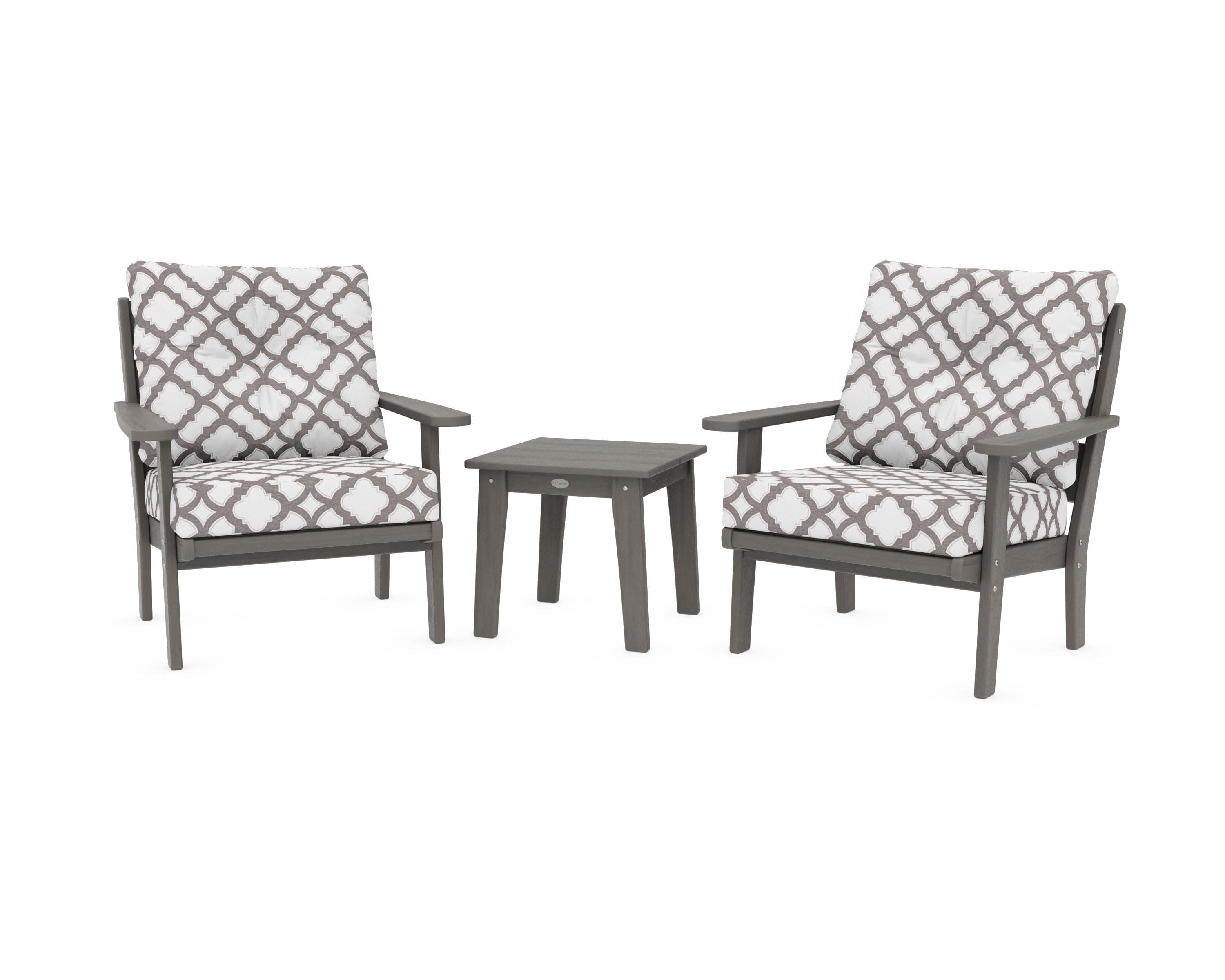 Lakeside 3-Piece Deep Seating Chair Set in Driftwood / Trellis Grey Mist