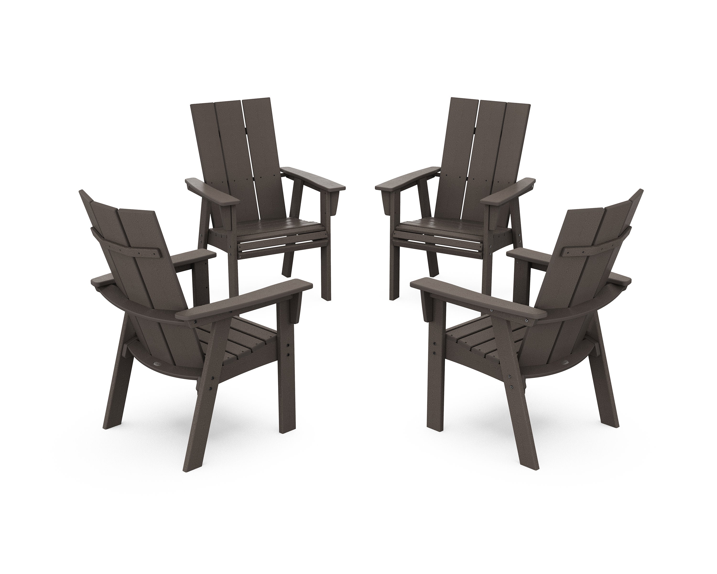 Modern 4-Piece Curveback Upright Adirondack Conversation Set in Vintage Coffee