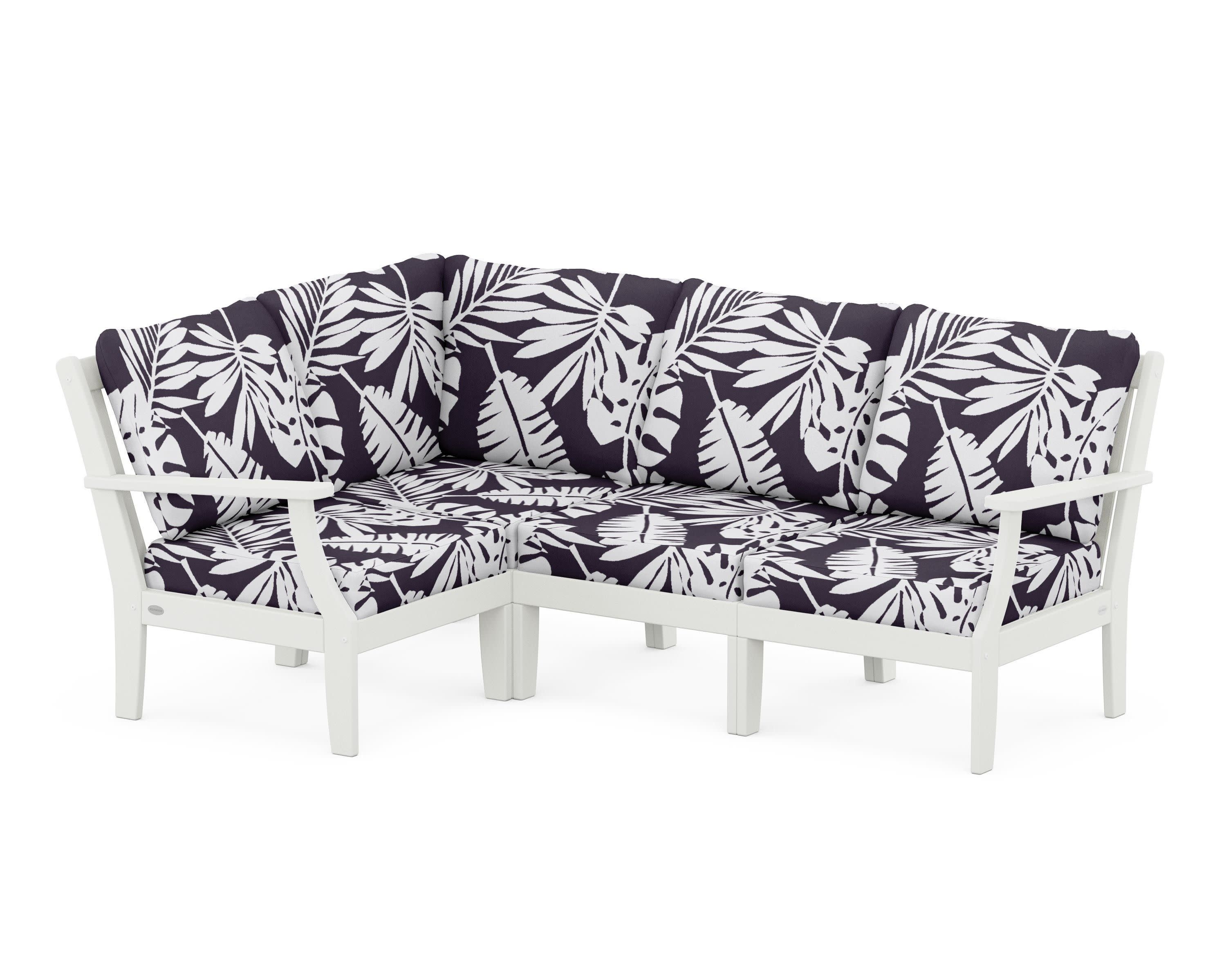 Braxton Modular 4-Piece Deep Seating Set in Vintage White / Leaf Navy