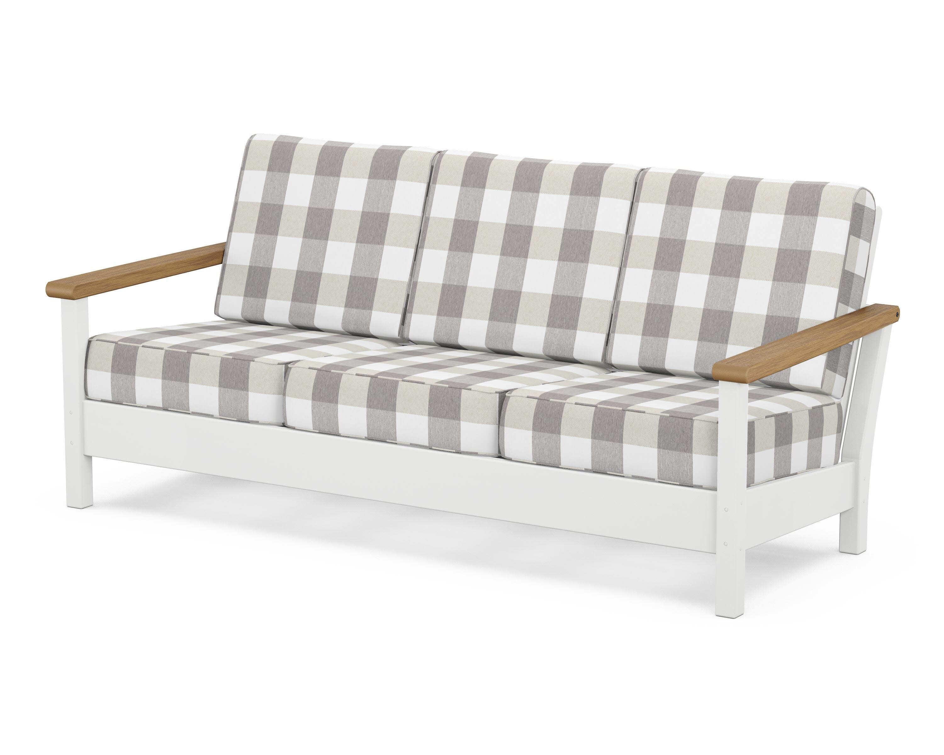 Harbour Deep Seating Sofa in White / Natural / Buffalo Plaid Grey Mist