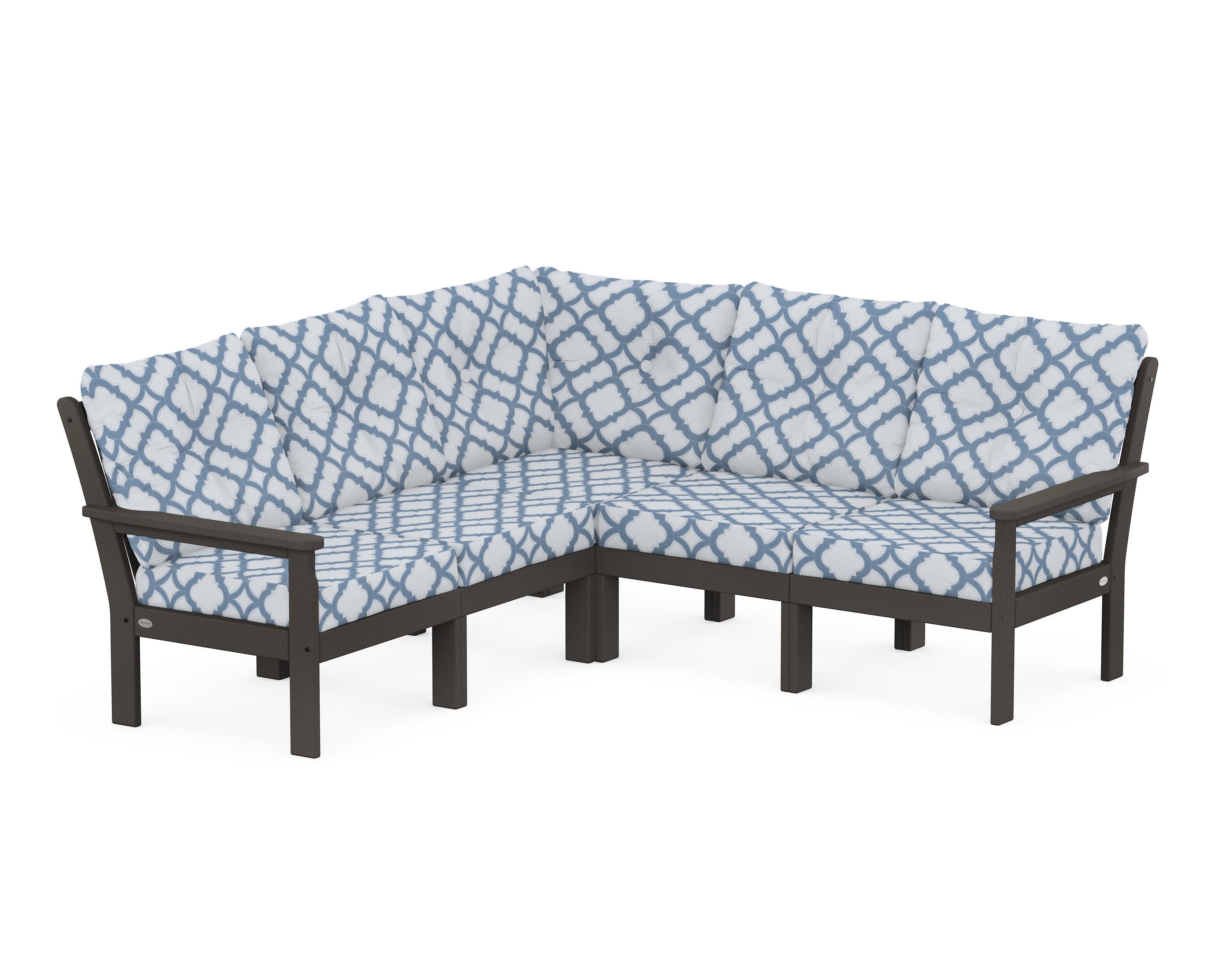 Vineyard 5-Piece Sectional in Vintage Coffee / Trellis Sky Blue