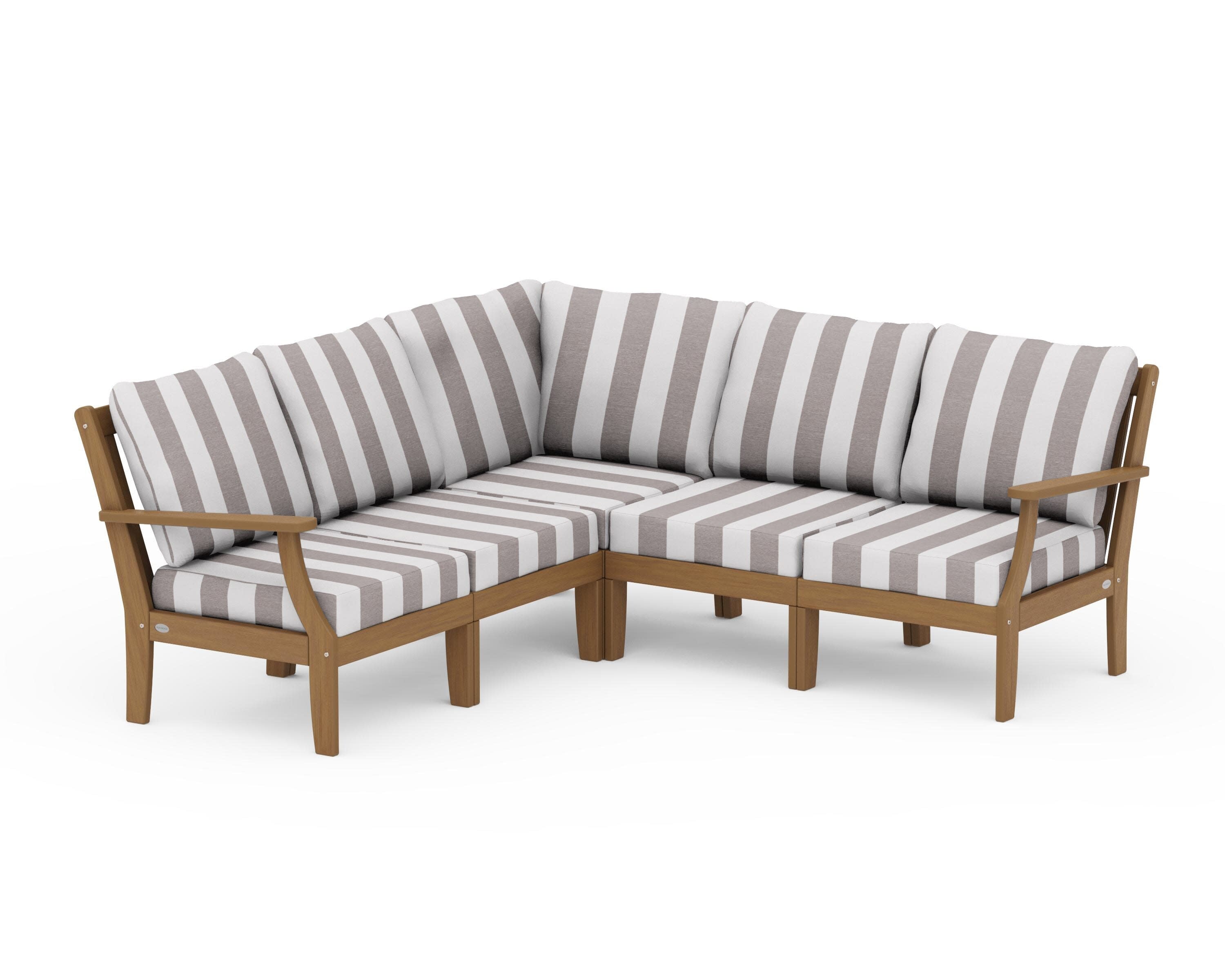 Braxton Modular 5-Piece Deep Seating Set in Natural / Cabana Stripe Grey Mist