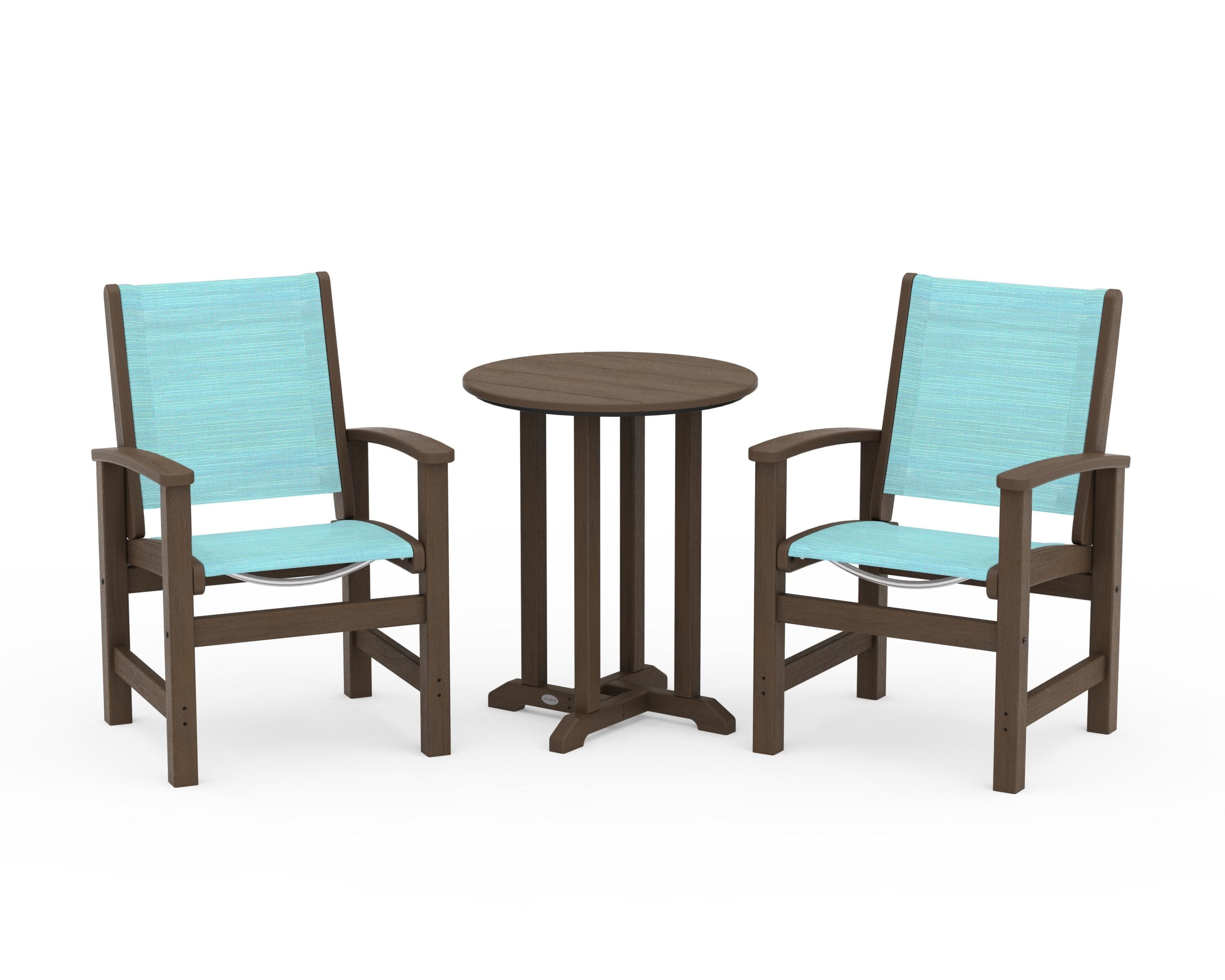 Coastal 3-Piece Round Bistro Dining Set in Kona / Dupioni Aquamarine Sling