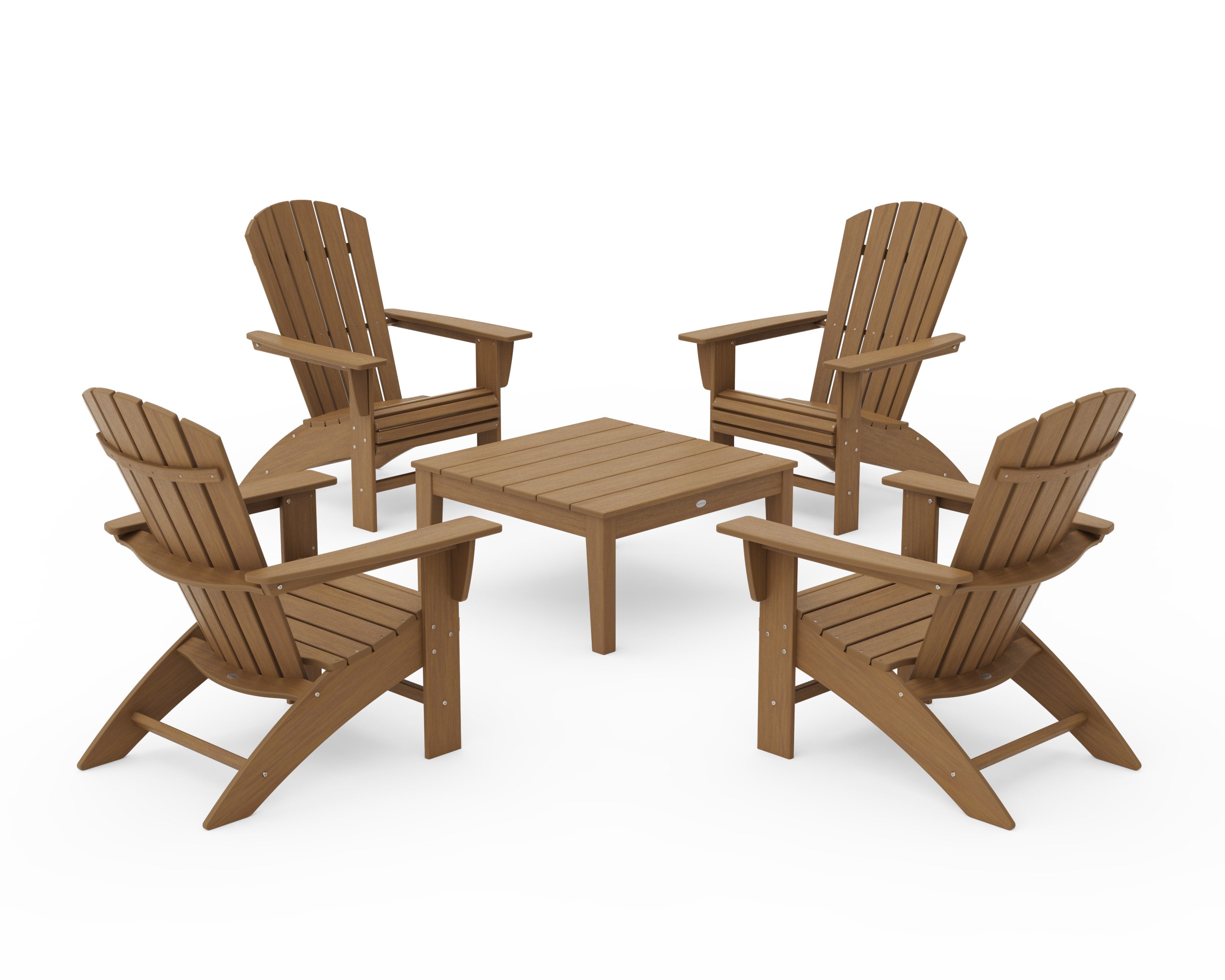 5-Piece Nautical Curveback Adirondack Chair Conversation Set with 36" Conversation Table in Natural