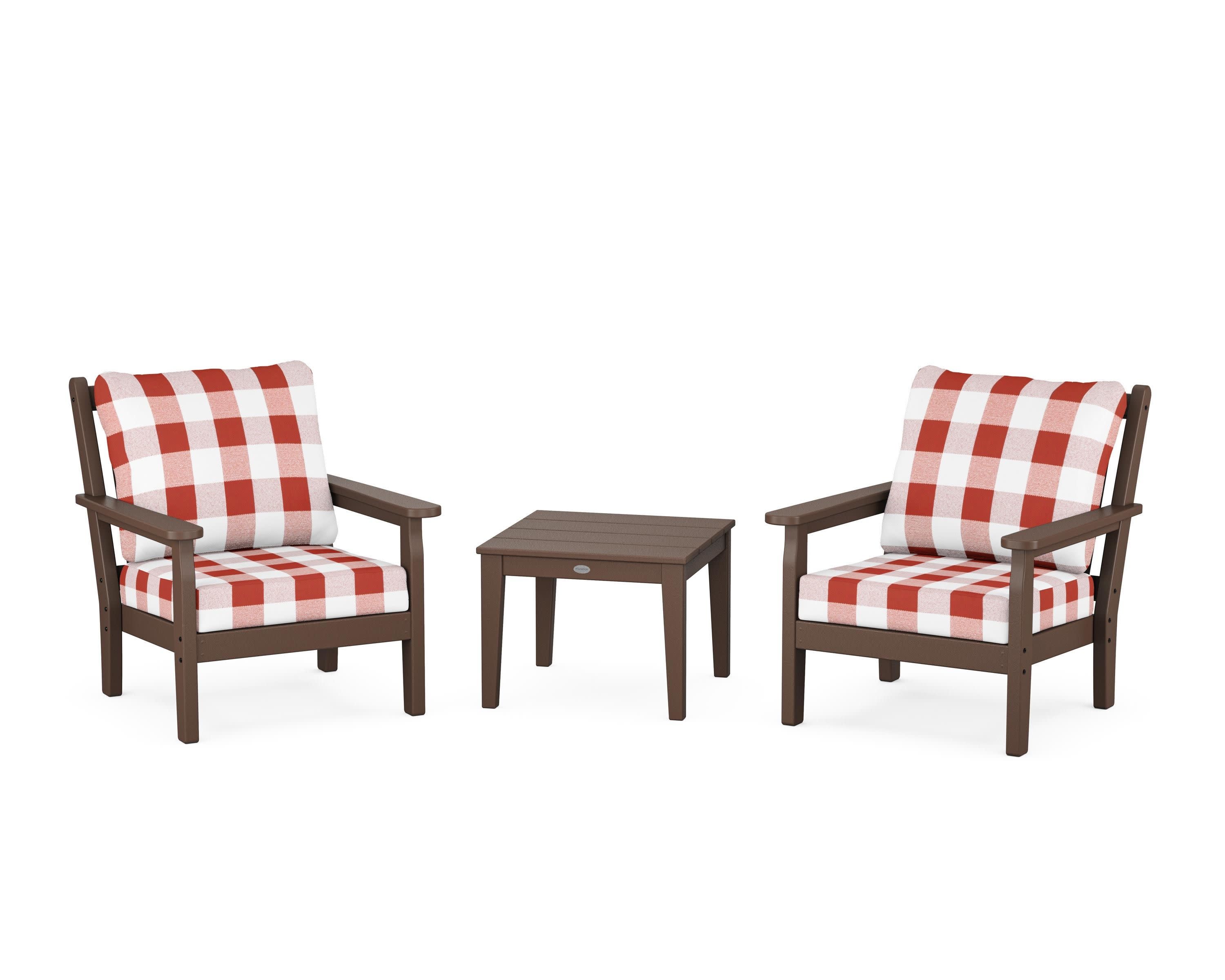 Chippendale 3-Piece Deep Seating Set in Mahogany / Buffalo Plaid Crimson