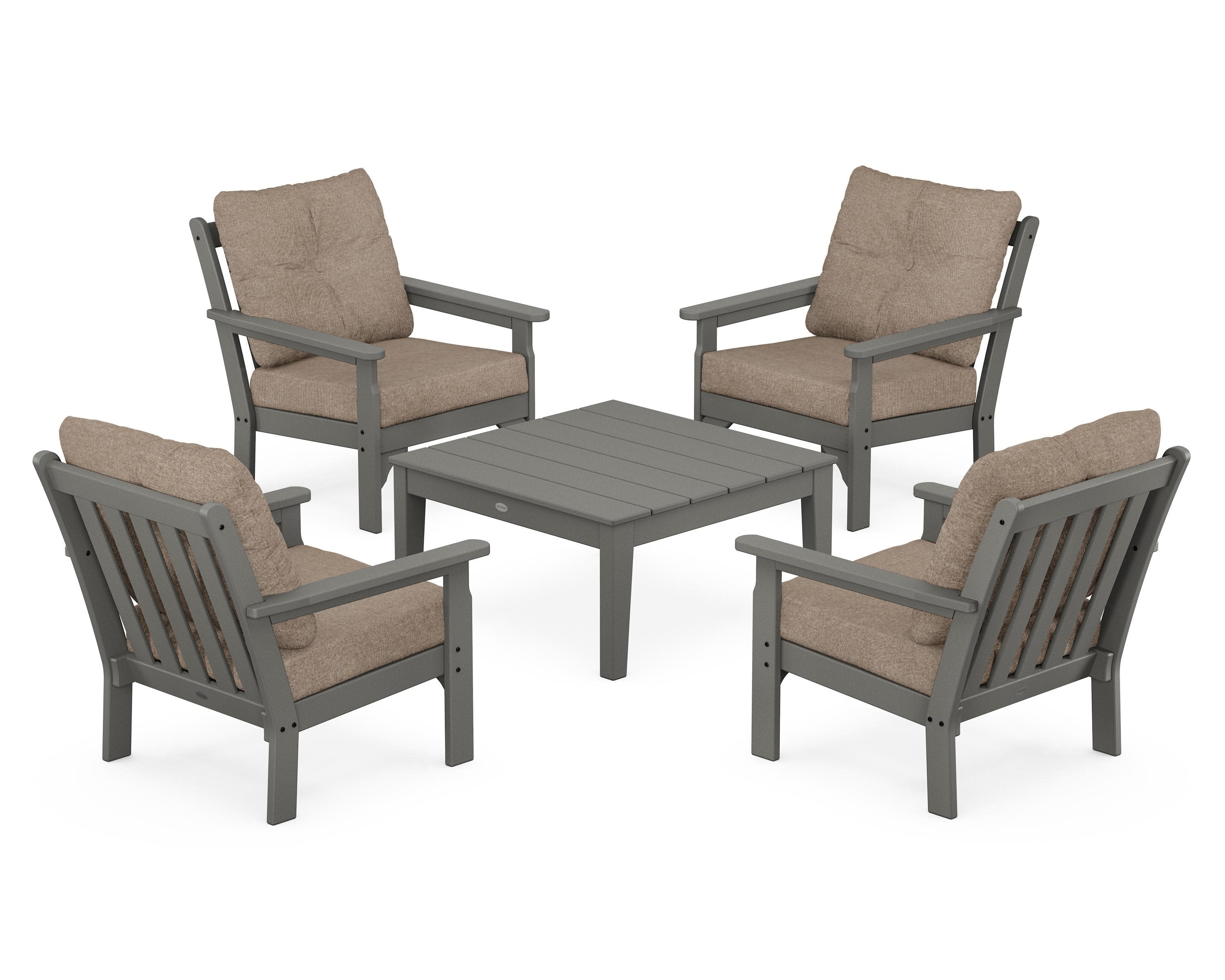 Vineyard 5-Piece Deep Seating Conversation Set in Slate Grey / Spiced Burlap