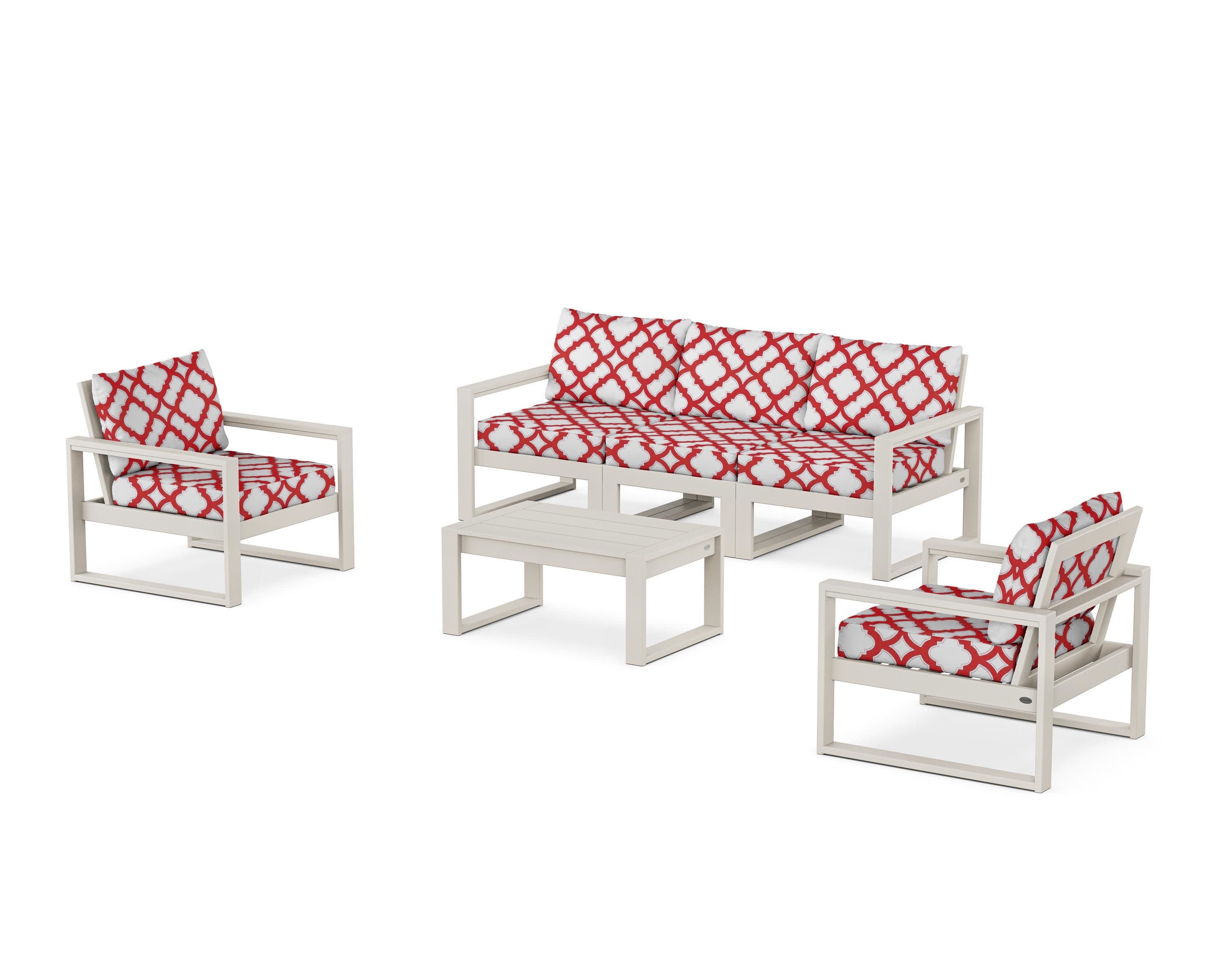 EDGE Sectional 4-Piece Deep Seating Set with Sofa in Sand / Trellis Crimson