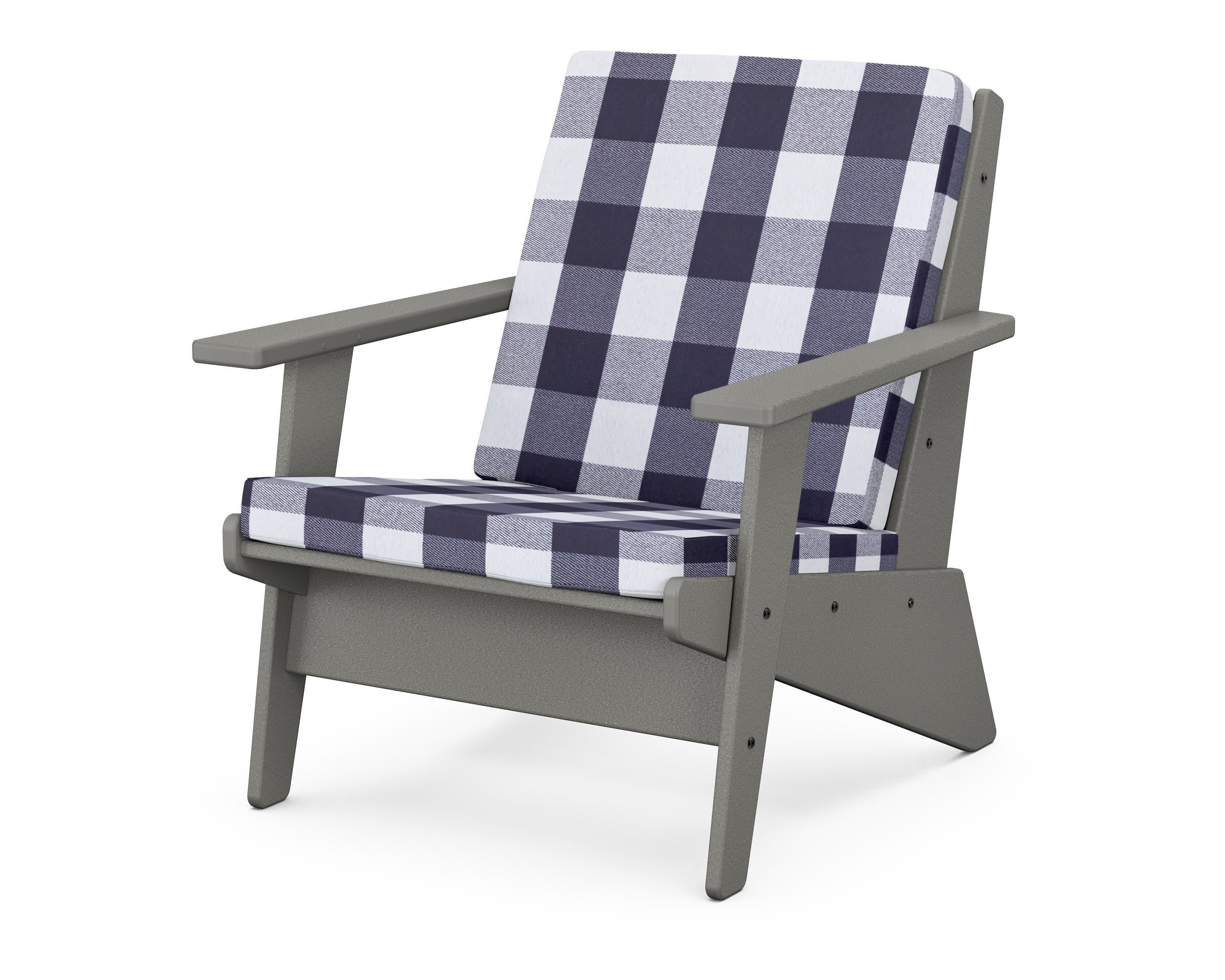 Riviera Modern Lounge Chair in Slate Grey / Buffalo Plaid Navy