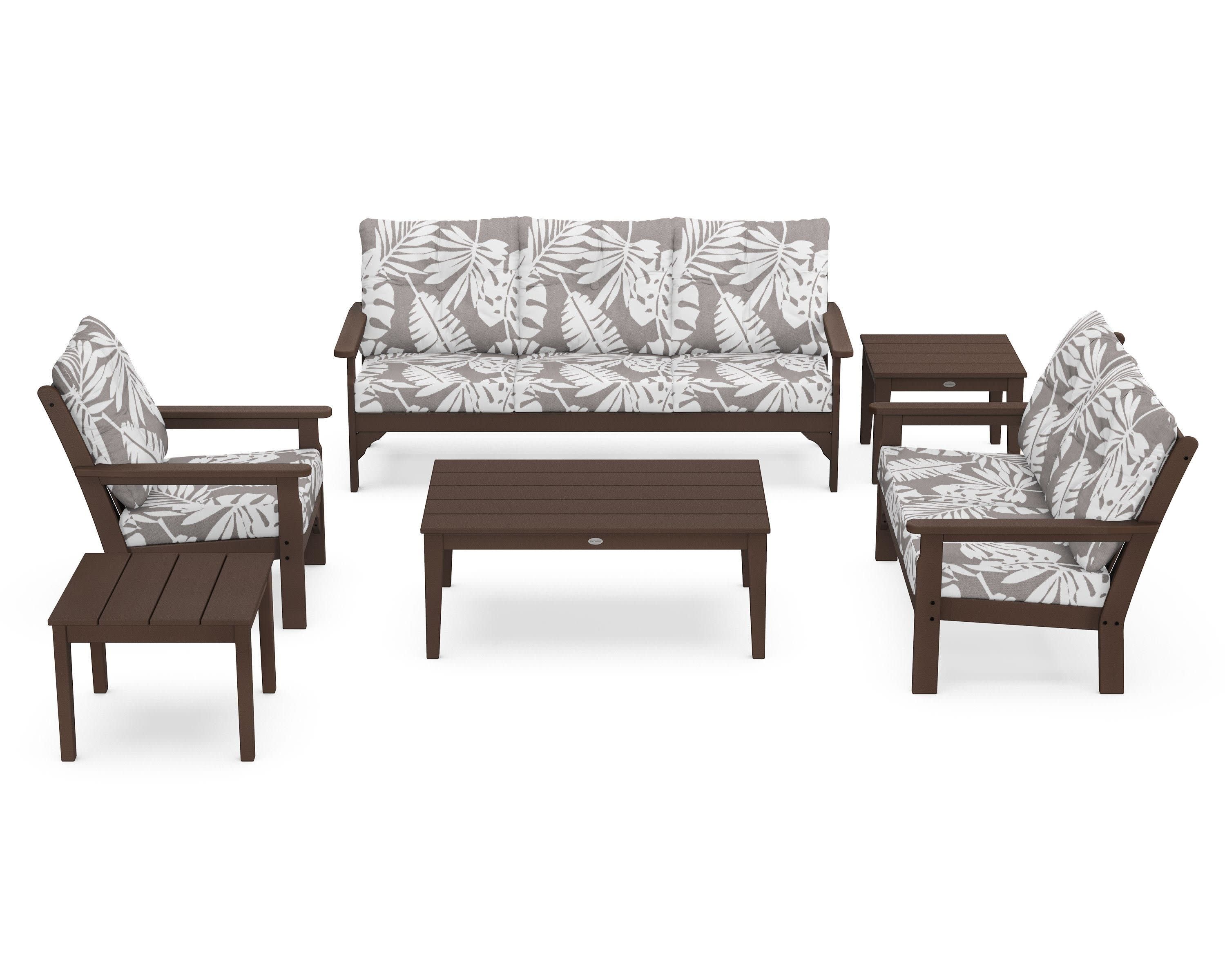 Vineyard 6-Piece Deep Seating Set in Mahogany / Leaf Grey Mist