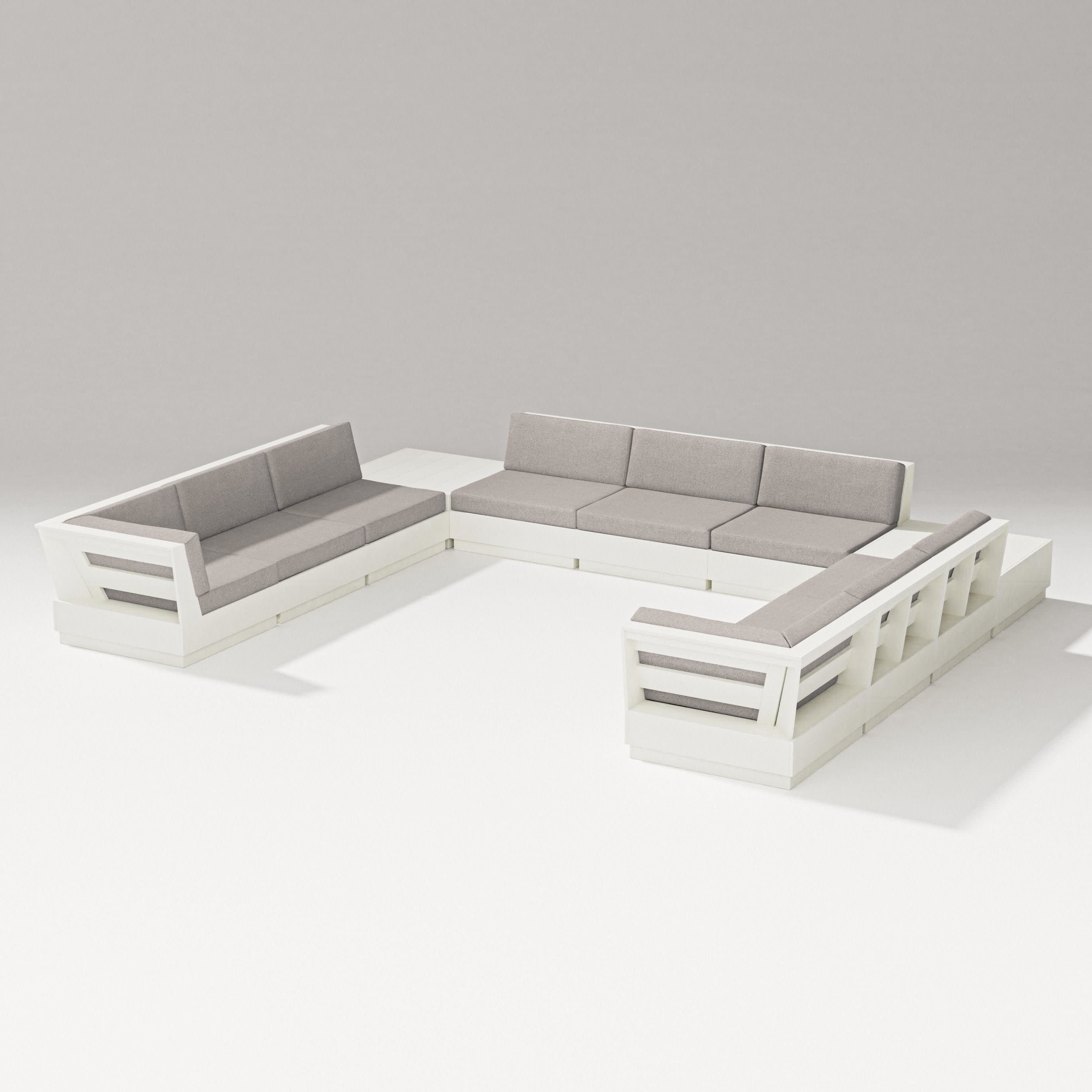 Elevate 11-Piece U-Shaped Sofa Sectional in Vintage White / Weathered Tweed