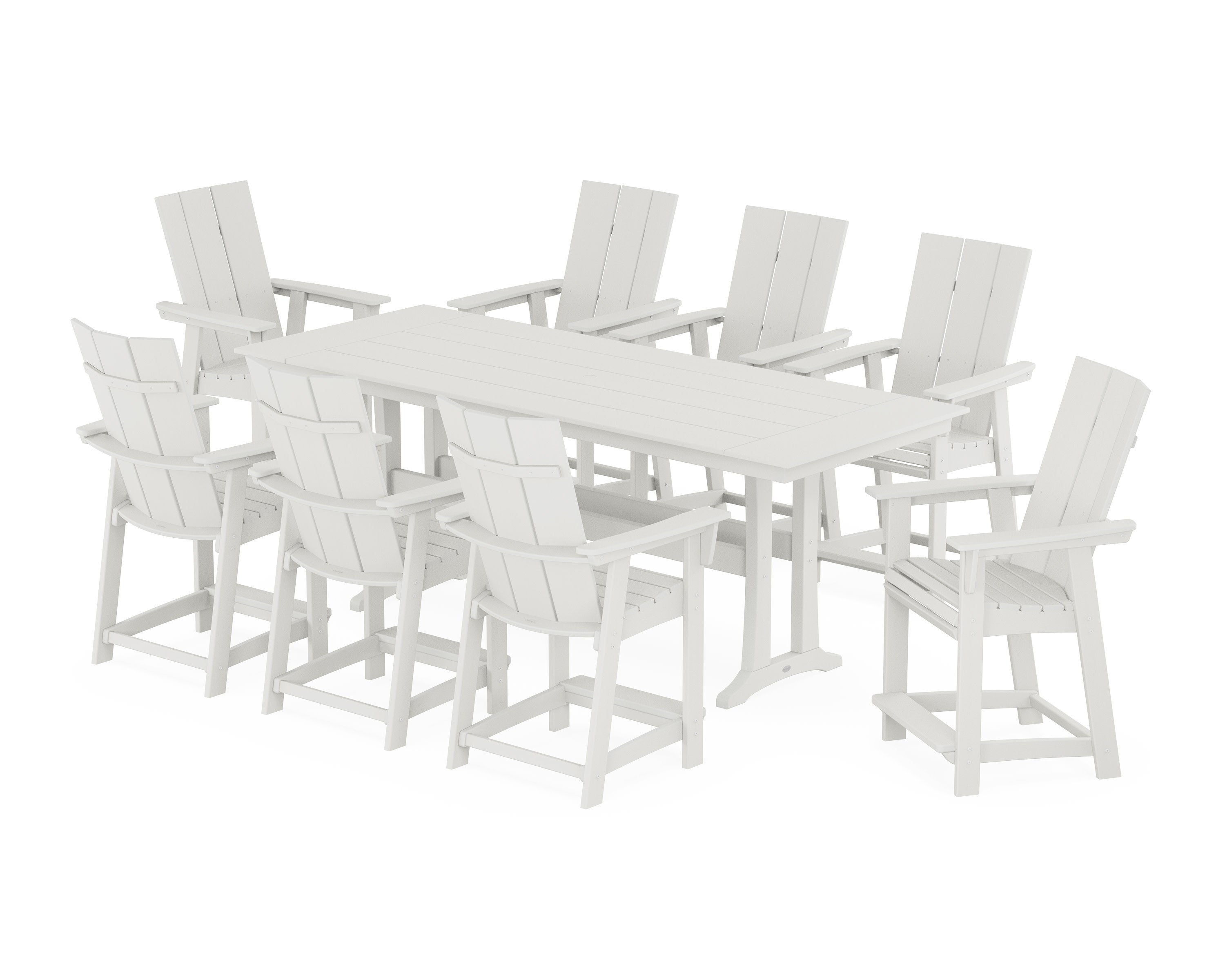 Modern Curveback Adirondack 9-Piece Farmhouse Counter Set with Trestle Legs in Vintage White
