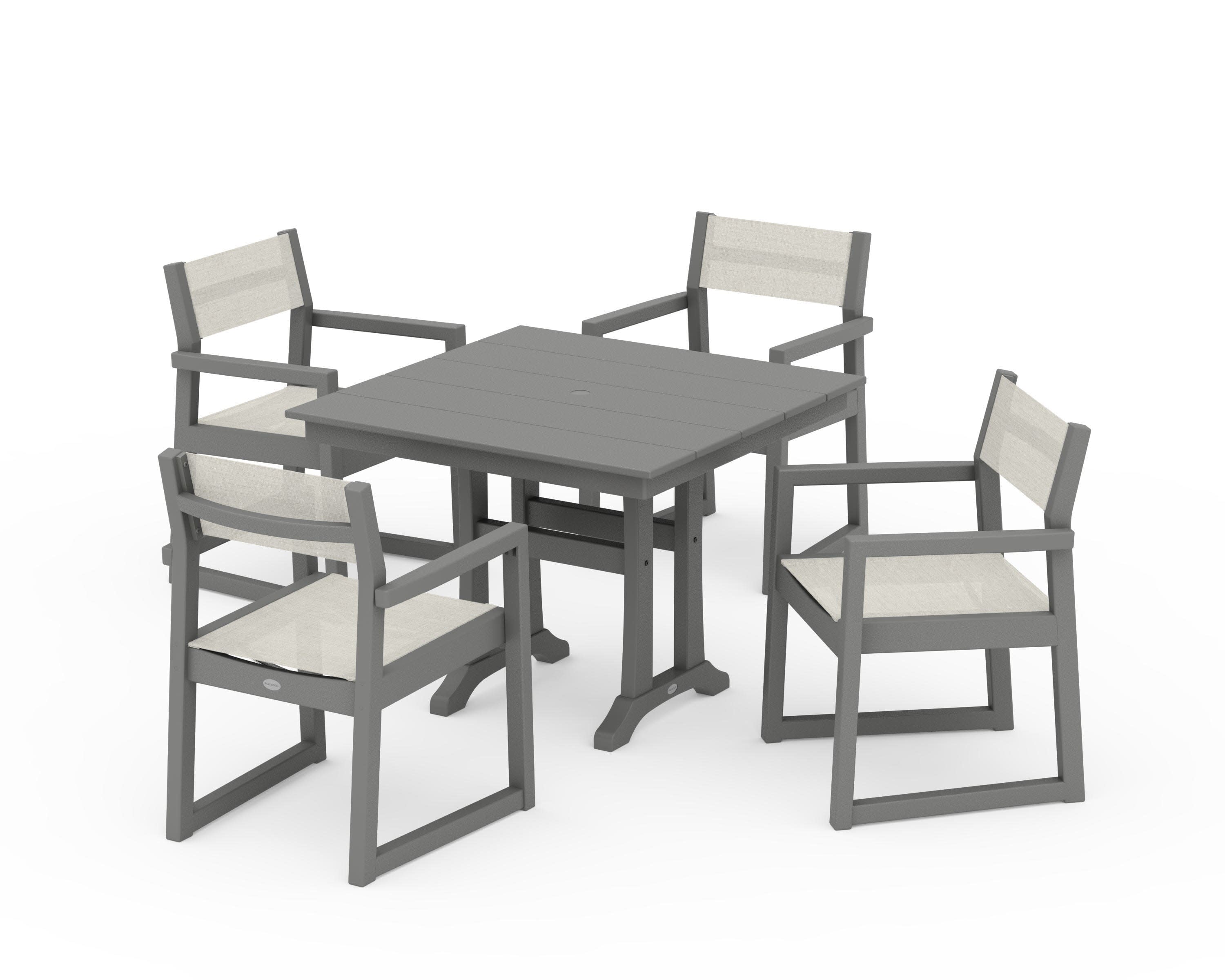 EDGE Sling 5-Piece Farmhouse Dining Set with Trestle Legs in Slate Grey / Parchment Sling