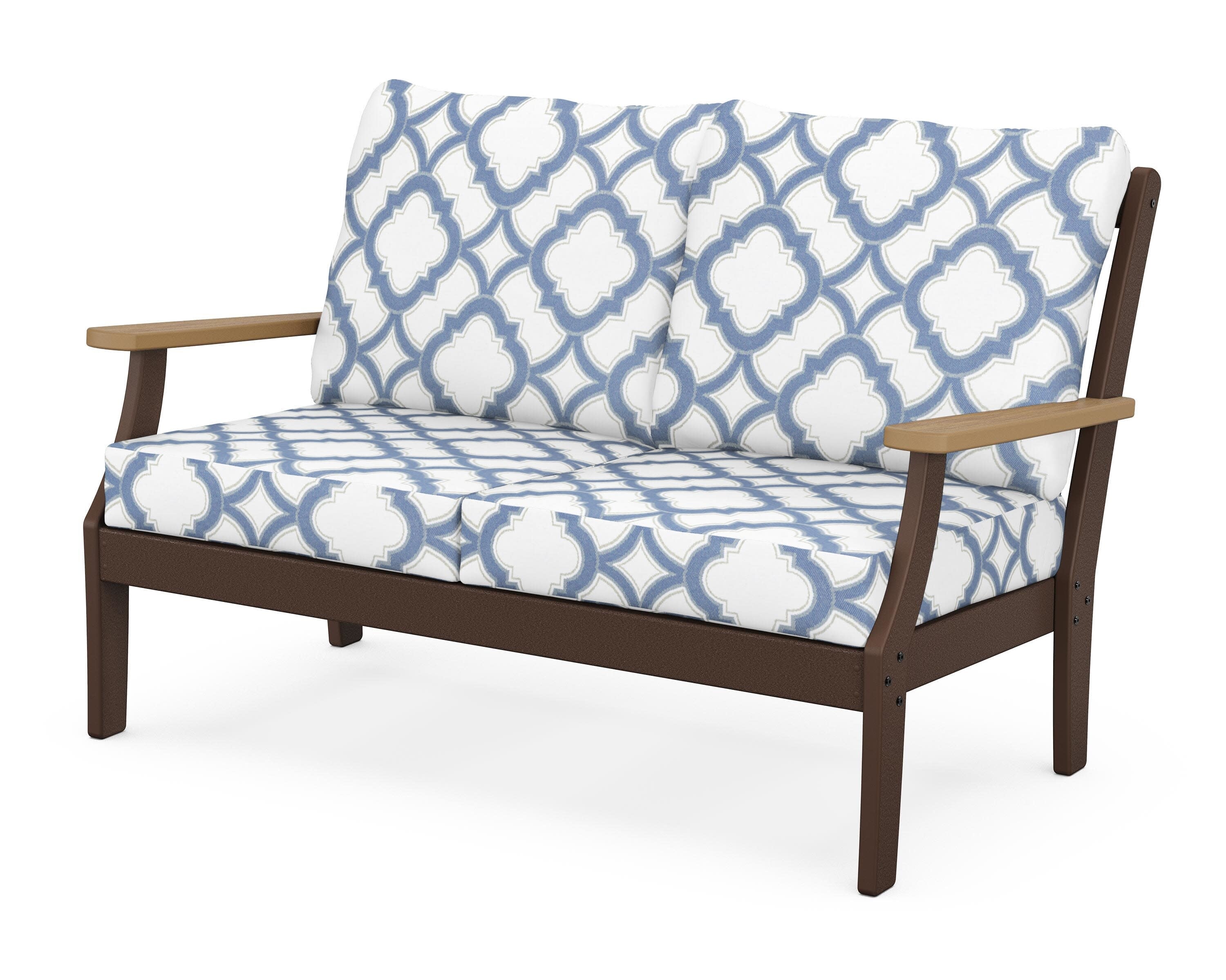 Braxton Deep Seating Loveseat in Mahogany / Natural / Trellis Sky Blue