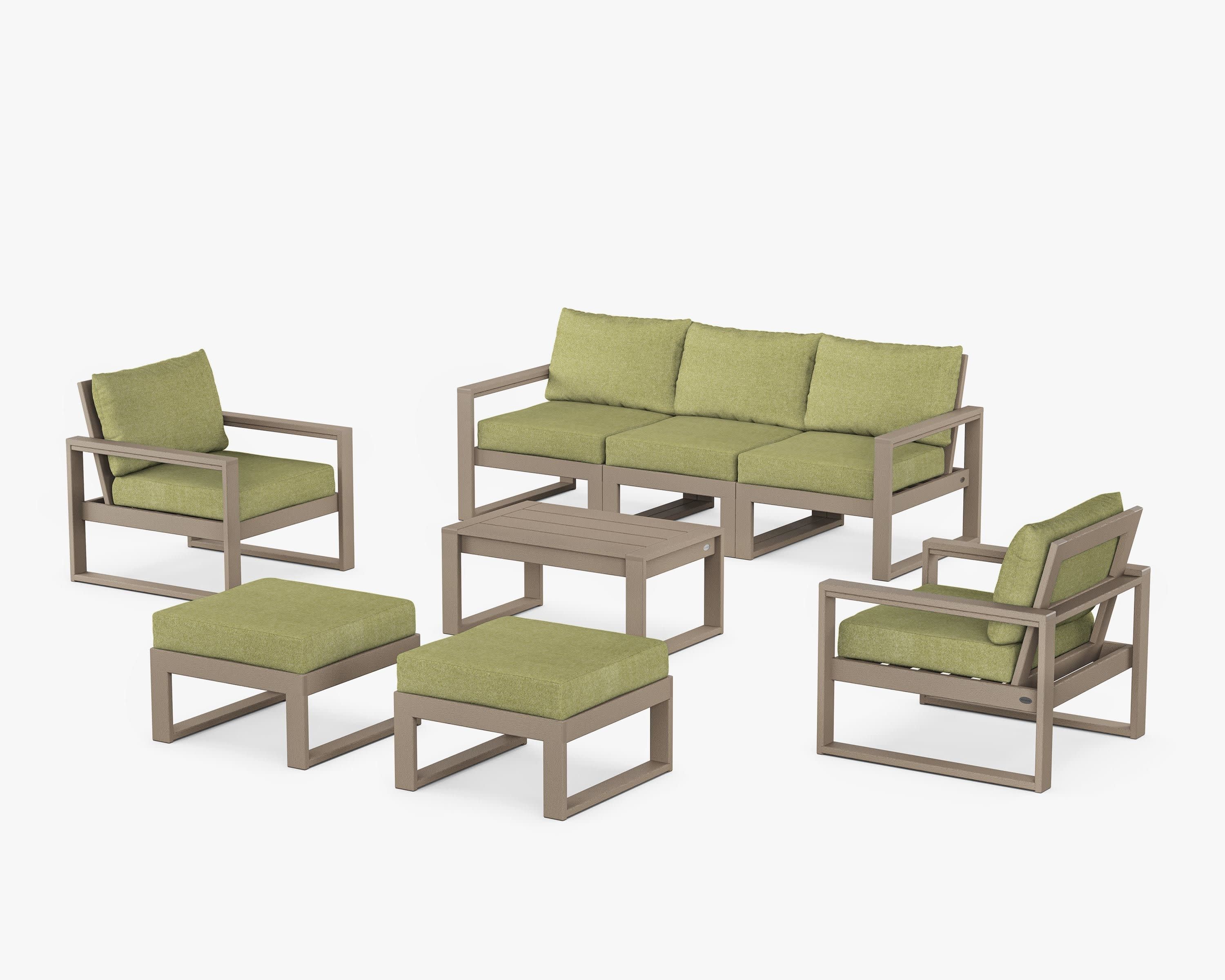 EDGE Sectional 8-Piece Lounge Sofa Set in Vintage Sahara / Chartreuse Boucle