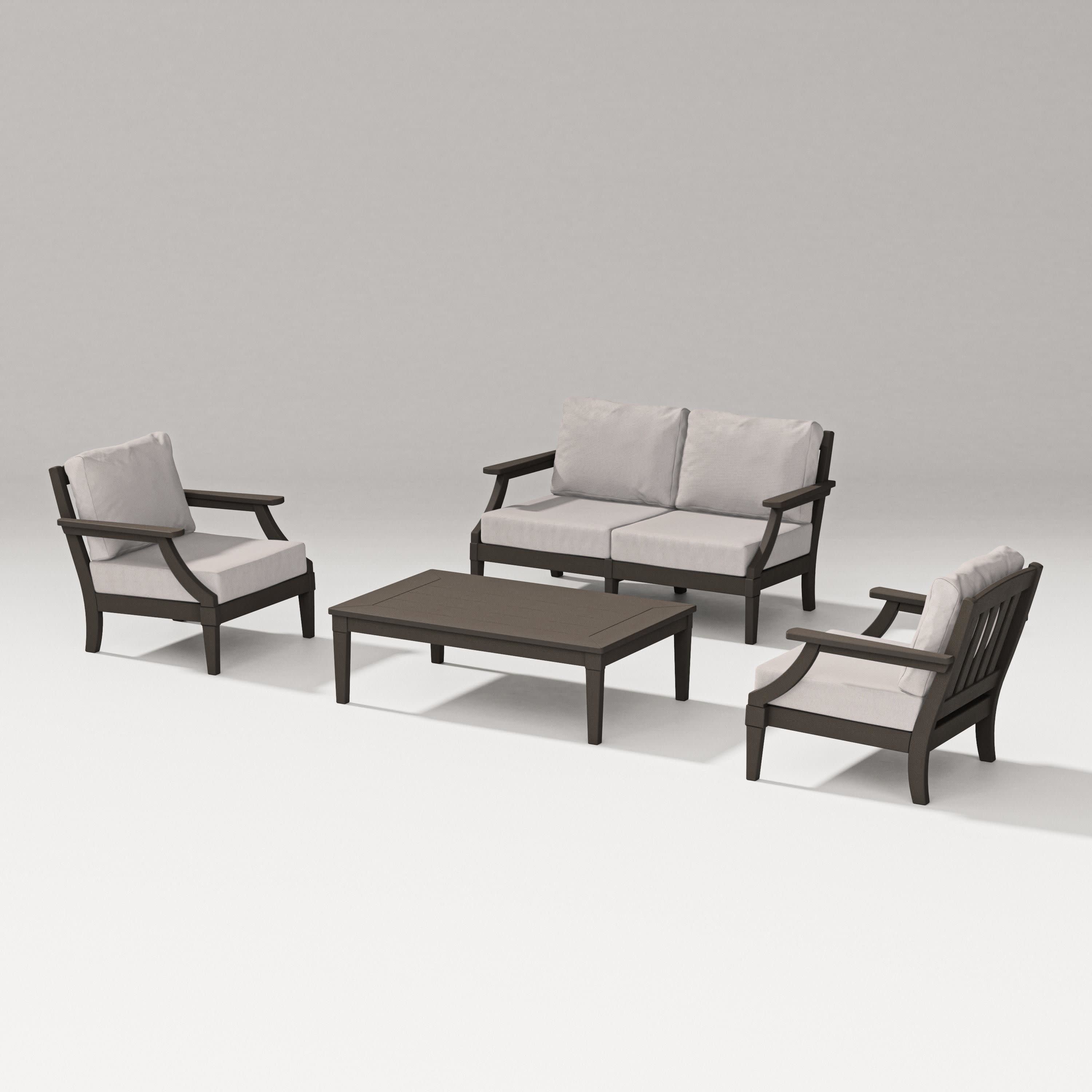 Estate Lounge 4-Piece Loveseat Set in Vintage Coffee / Dune Burlap
