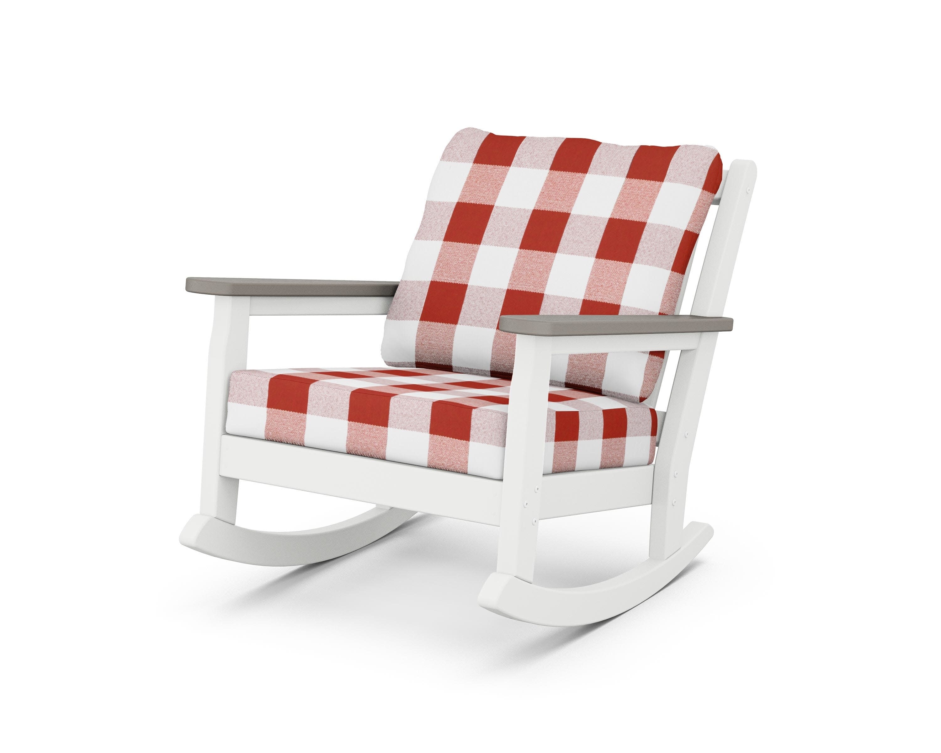 Chippendale Deep Seating Rocking Chair in White / Driftwood / Buffalo Plaid Crimson