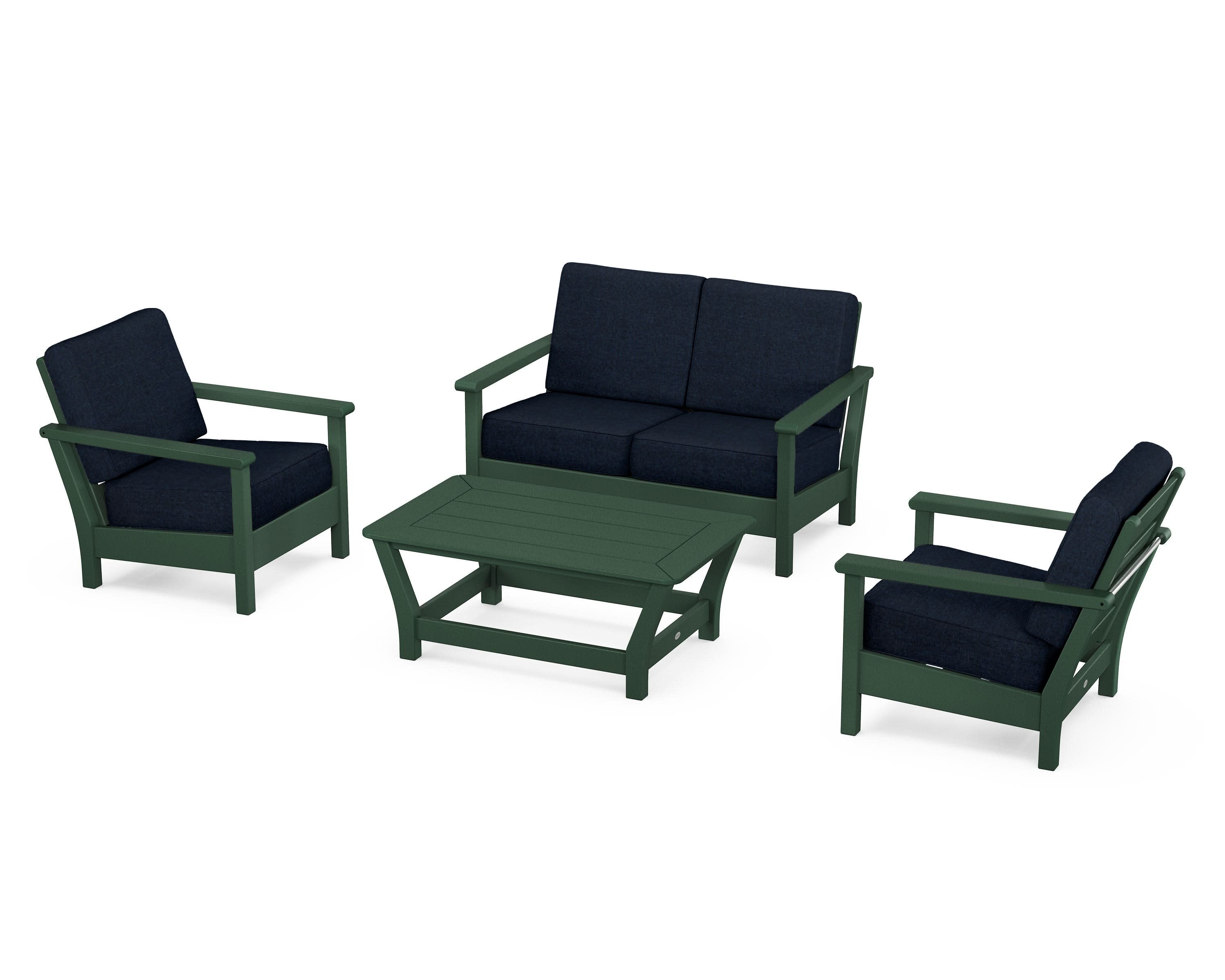 Harbour 4-Piece Deep Seating Set in Green / Marine Indigo