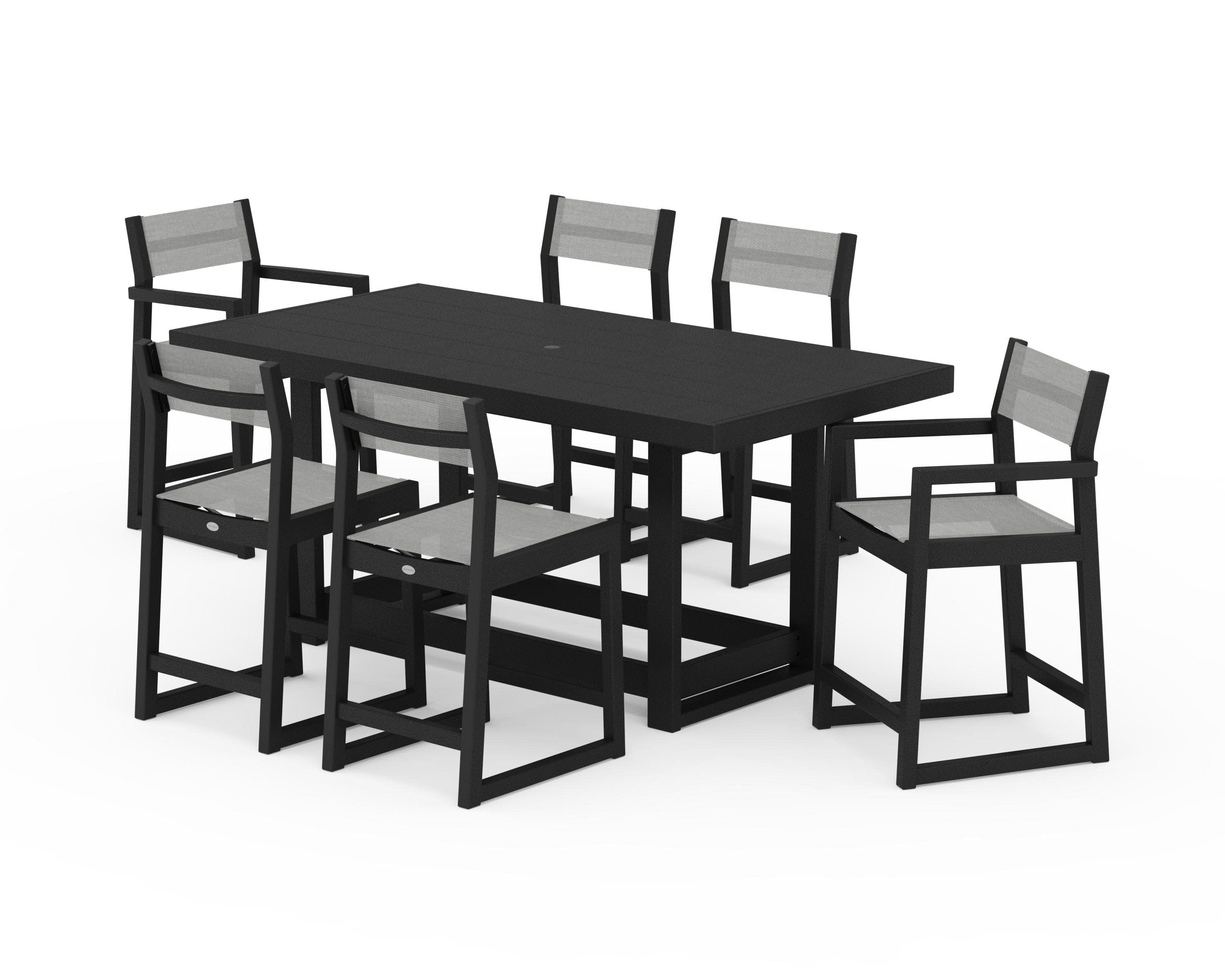 EDGE Sling 7-Piece Counter Table Set in Black / Metallic Sling
