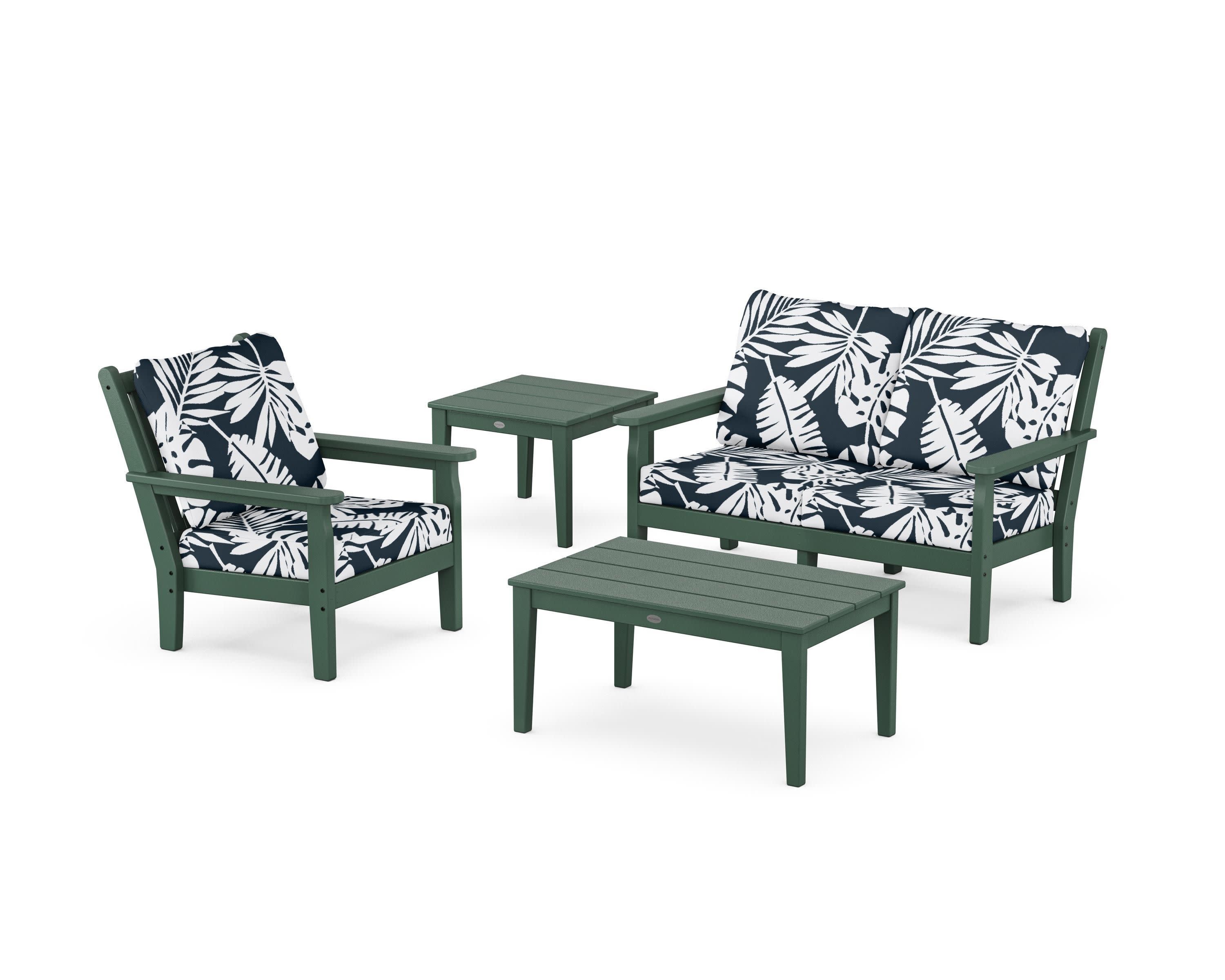 Chippendale 4-Piece Deep Seating Set in Green / Leaf Marine Indigo