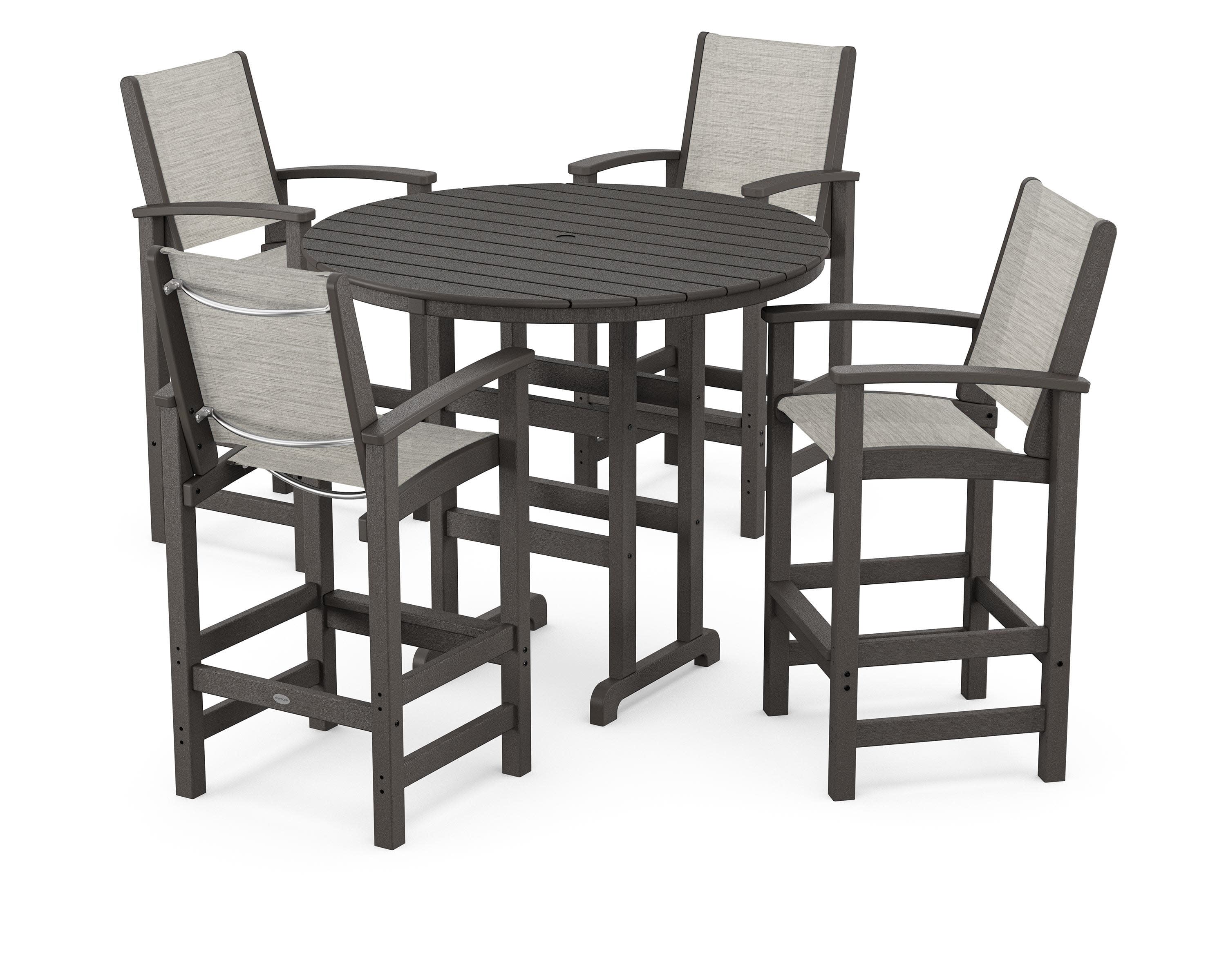 Coastal 5-Piece Nautical Trestle Bar Set in Vintage Coffee / Birch Sling