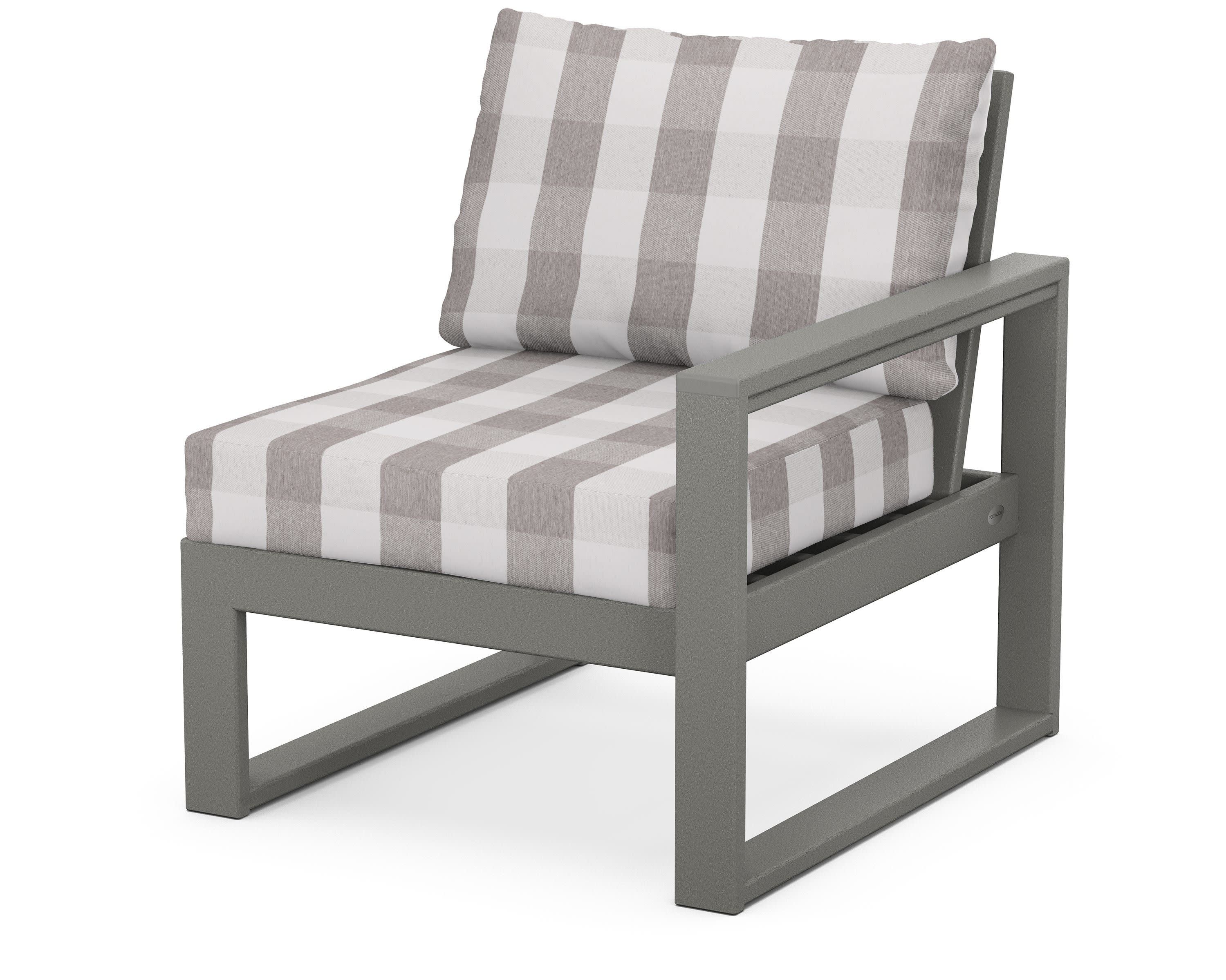 EDGE Modular Right Arm Chair in Slate Grey / Buffalo Plaid Grey Mist