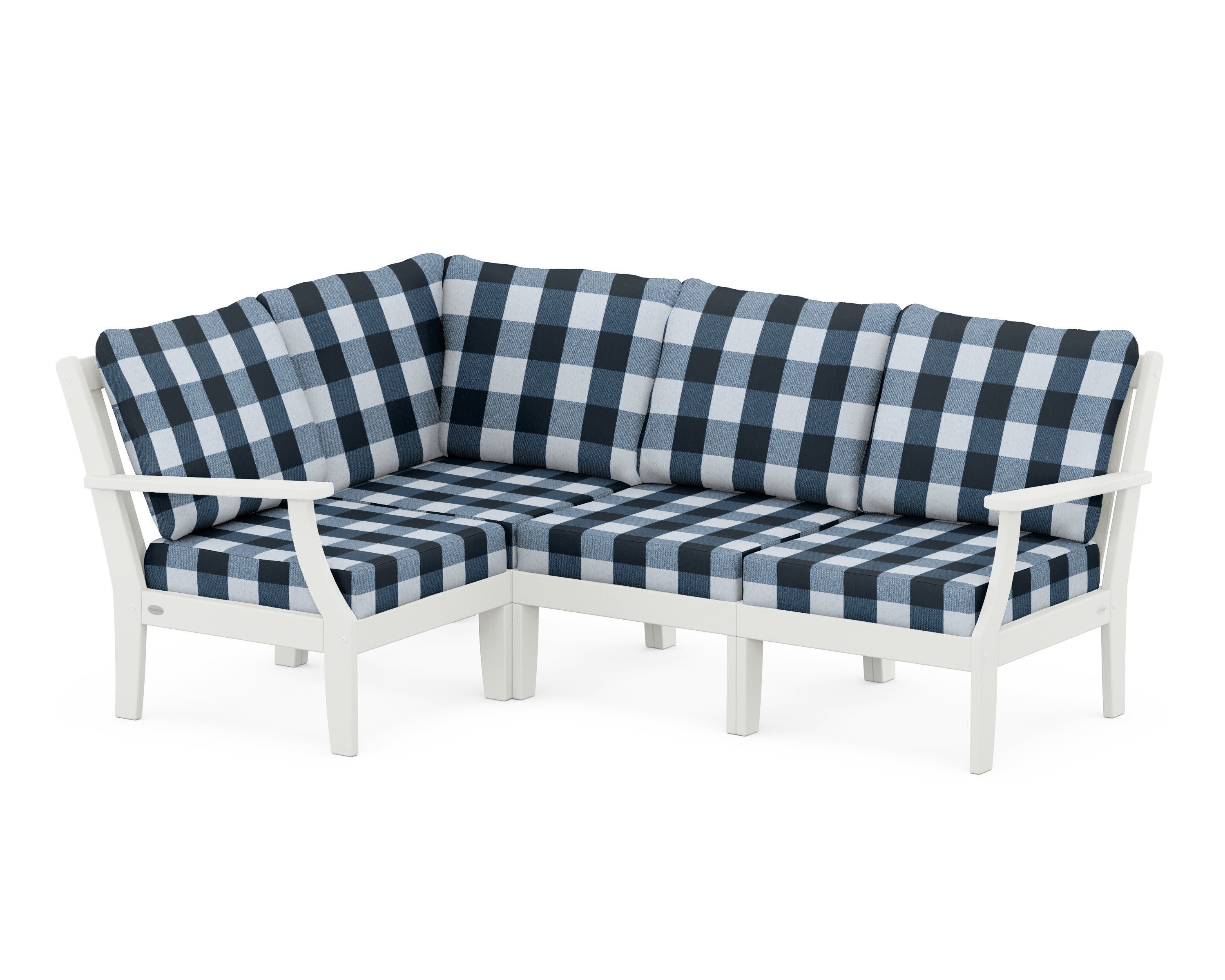 Braxton Modular 4-Piece Deep Seating Set in Vintage White / Buffalo Plaid Marine Indigo